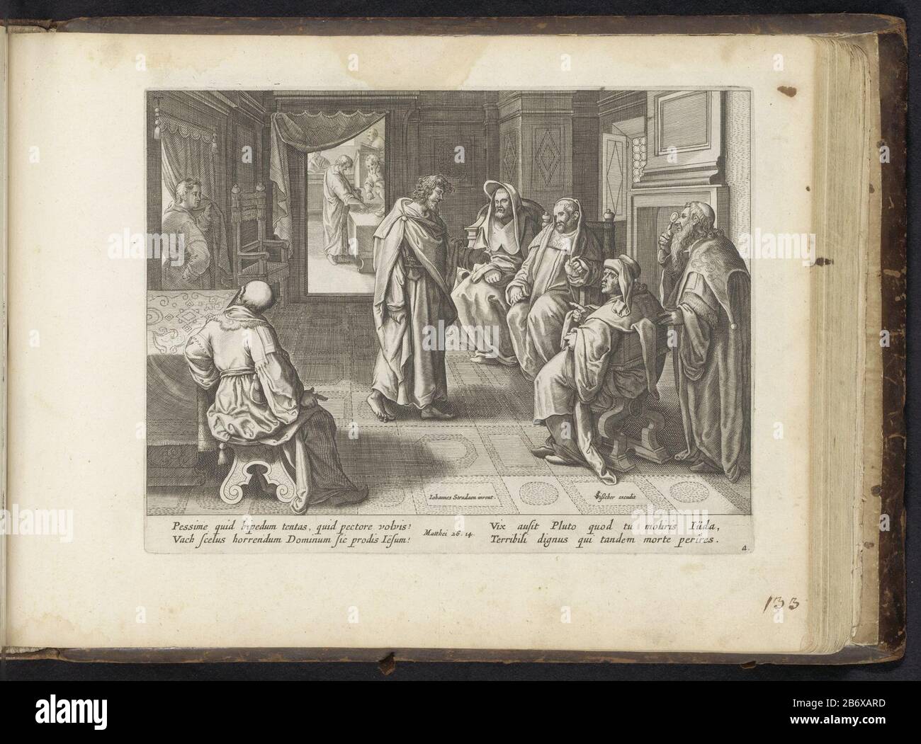 Judas Iskariot bij de hogepriesters Van het lyden en Passie Christi (serietitel) Passie van Christus (serietitel) Den Grooten Figuer-Bibel (serietitel) Judas Iscariot per i capi sacerdoti in carica e negoziare con loro su ciò che otterrà se Cristo li estradite. Trenta pezzi di argento gli hanno pagato in background. Tra le performance di riferimento in latino alla Bibbia in Matteo 26:14. In basso a destra la lettera: A Questo post fa parte di un album. Produttore :. Printmaker: Anonimo da stampare da: Charles di Mallerynaar disegno: Stradanus (edificio elencato) editore Claes Jansz. Visscher ( Foto Stock