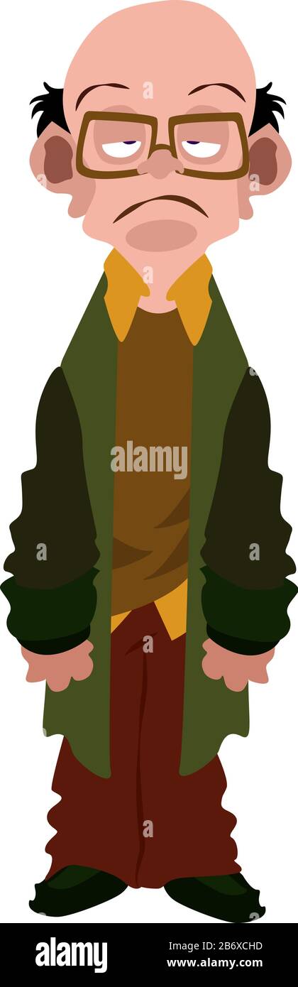 Uomo vecchio calvo, illustrazione, vettore su sfondo bianco. Illustrazione Vettoriale