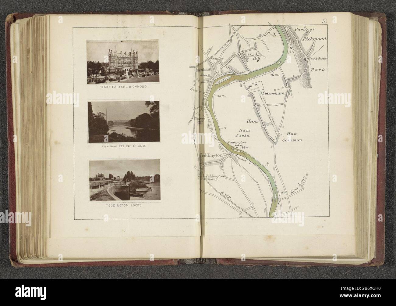 Kaart met drie afbeeldingen van plaatsen langs de Theems Top: Face on the Royal Star and Garter Home in Richmond, middle: Face from Eel Pie Island, includes: Face on a sluis. Produttore : fotografo: Henry W. Tauntprentmaker: Anonymous location manufacturing: England Dating: In or after 1878 - in or davanti 1879 Materiale: Paper Technique: Woodburytype / engra (processo di stampa) dimensioni: Pagina: H 165 mm × W 230 mm Spiegazione stampe come diffusione a pagina 66. Oggetto : inversioni luice, weir dove: Richmond su ThamesEel Pie IslandTeddington Foto Stock