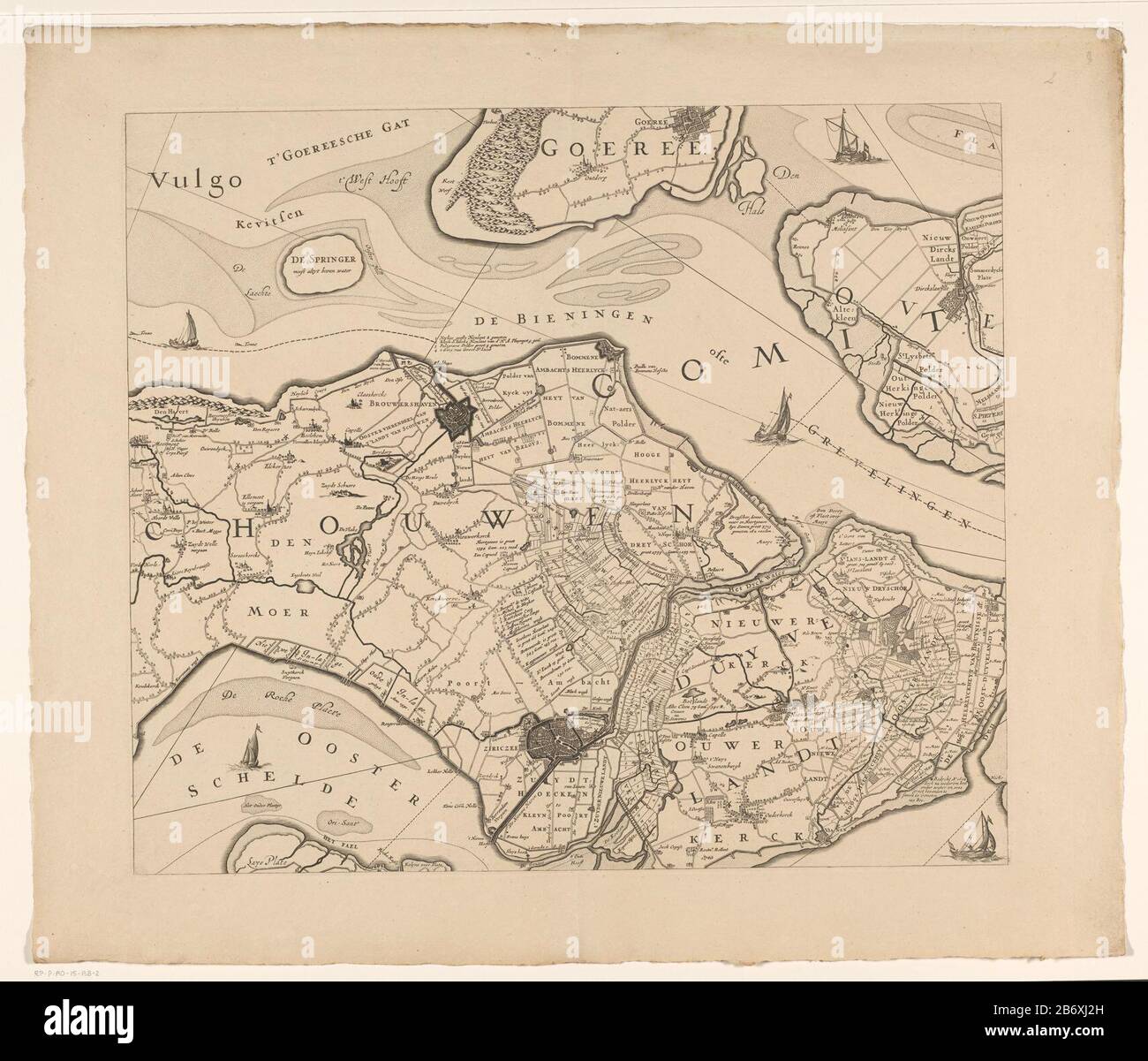 Kaart van Zeeland (tweede deel) Zelandiae Comitatus novissima tabula fa parte di una mappa di Zeeland, composta da nove parti. In basso a destra numerata 2. Produttore : printmaker: Anonimo, progettato da Claes Jansz. Visscher (II) ad un disegno di: Reinier Ottens (i) sintetizzatore: Zacharias Roma Editore: Vedova Joachim Ottens and Son Place produzione: A design by: Amsterdam To design: Amsterdam Formulatore: Middelburg Editore: Amsterdam Datato: 1655 e / o 1719 - 1725 Materiale: Carta Tecnica: Engra (processo di stampa) / dimensioni di incisione: Bordo della lastra: H 468 mm × W 535 mmTotelichtingLa foto è pa Foto Stock