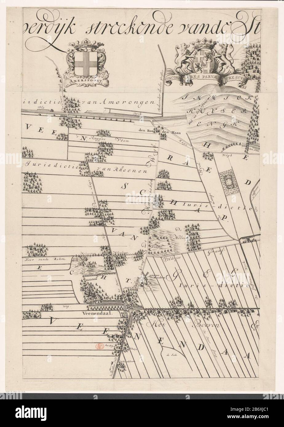 Kaart van de Slaperdijk (tweede deel) Caarte vanden Slaperdijk Streckende vande Stichtse bergen tot de hoogte van Gelderland (Titel op Object) parte di una mappa dello Slaperdijk di Utrecht Ridge al dekzandruggen di Gelderland Vallei. Produttore : stampatore: Caspar Specht (possible) cartografo: Justus van Broeck Huijs Editore: Caspar Specht cliente: MEB management della produzione Slaperdijk Luogo: Utrecht dating: 1705 caratteristiche Fisiche: Engra; stampato su due fogli sul materiale a due fogli: Carta Tecnica: Engra (processo di stampa) / paste dimensioni: Bordo lastra: h 760 mm (compris Foto Stock