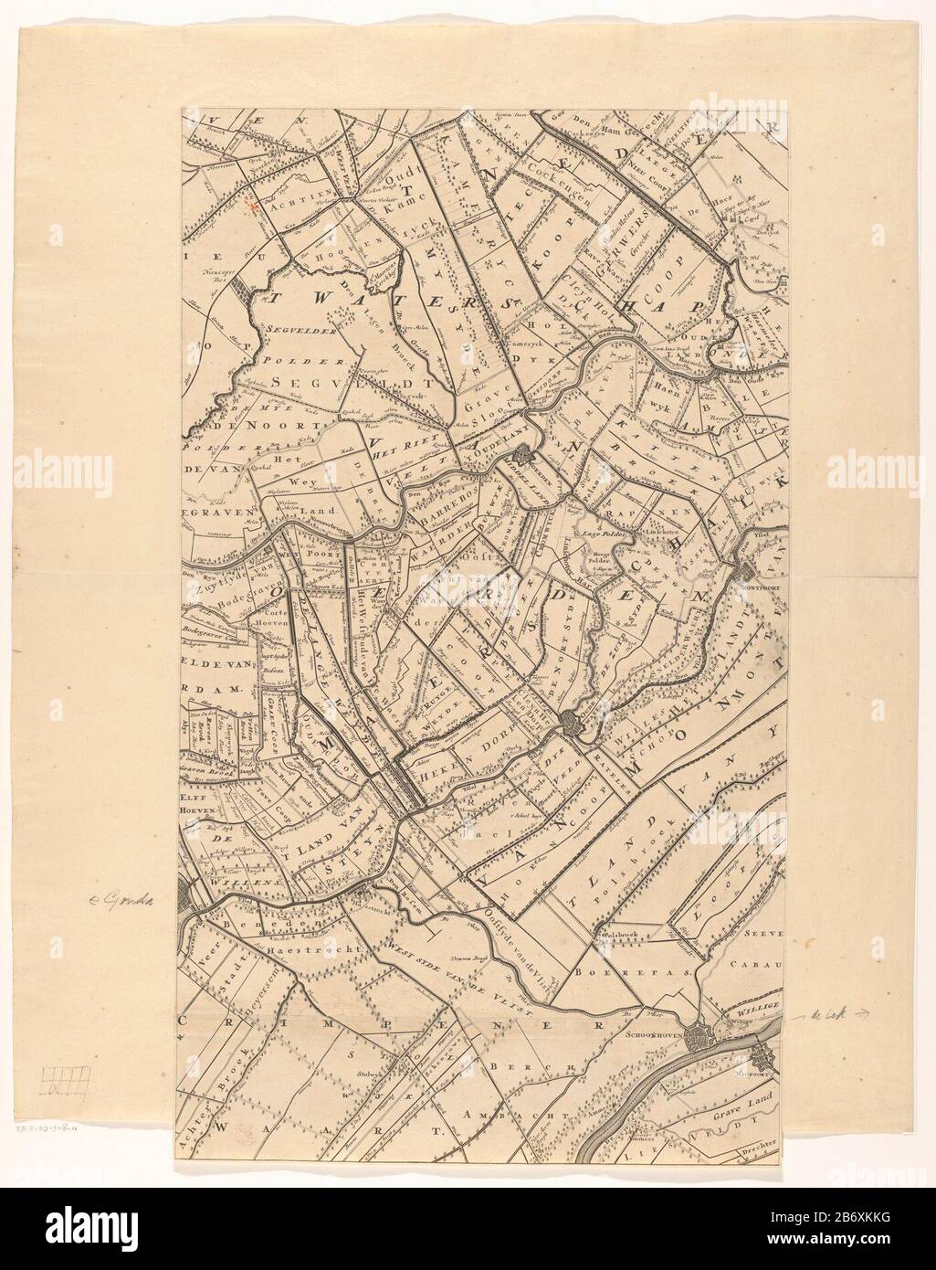 Kaart van de provincie Utrecht (tweede deel van onder) Nieuwe kaart van den lande van Utrecht (titel op object) Parte (seconda dal basso) di una mappa della provincia Utrecht. Produttore : stampatore Thomas Doesburgh Stampa autore: Gerard Hoet (i) cartografo: Bernard Roy (i) editore: Nicolaes Visscher (II) fornitore di privilegio: Stati generali della Repubblica dei sette Paesi Bassi fornitore di privilegio: Stati di Utrecht Stati Commissionati Stati di Utrecht Fabbricazione Del Luogo: Cartografo: Utrecht Editore: Amsterdam Data: 1696 e / o in o dopo 1696 - 1702 caratteristiche Fisiche: Incisione Foto Stock