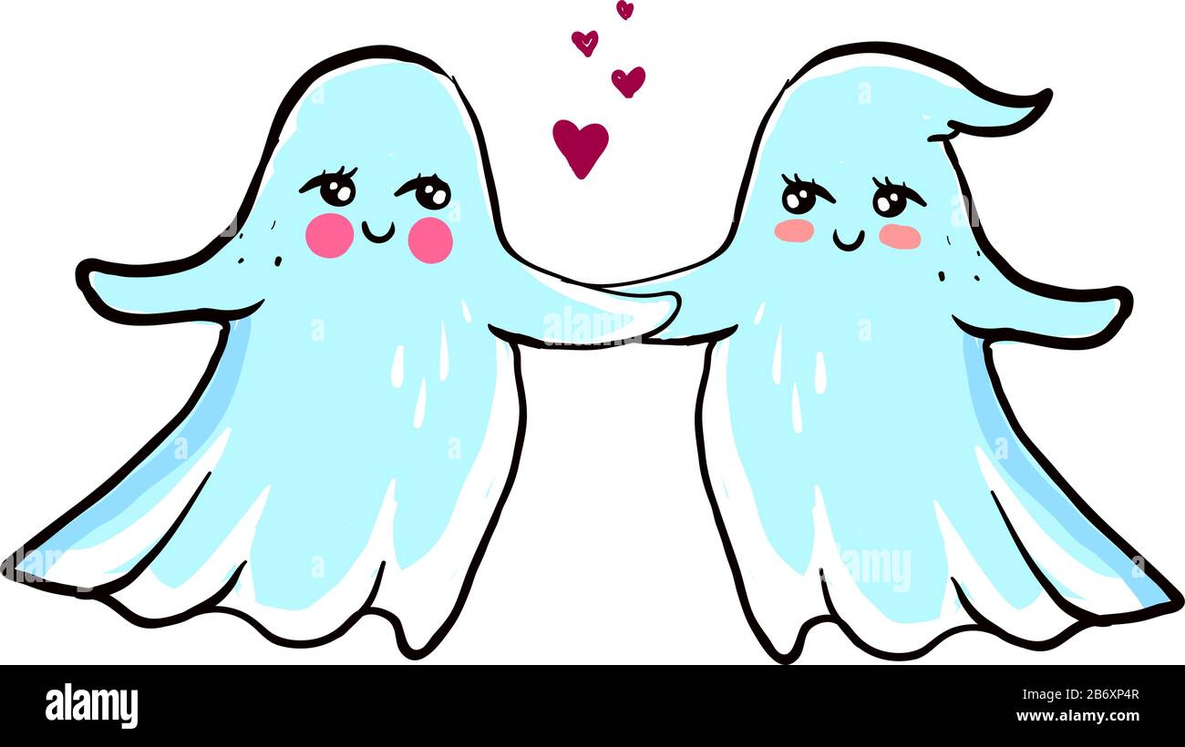 Fantasmi in amore, illustrazione, vettore su sfondo bianco. Illustrazione Vettoriale