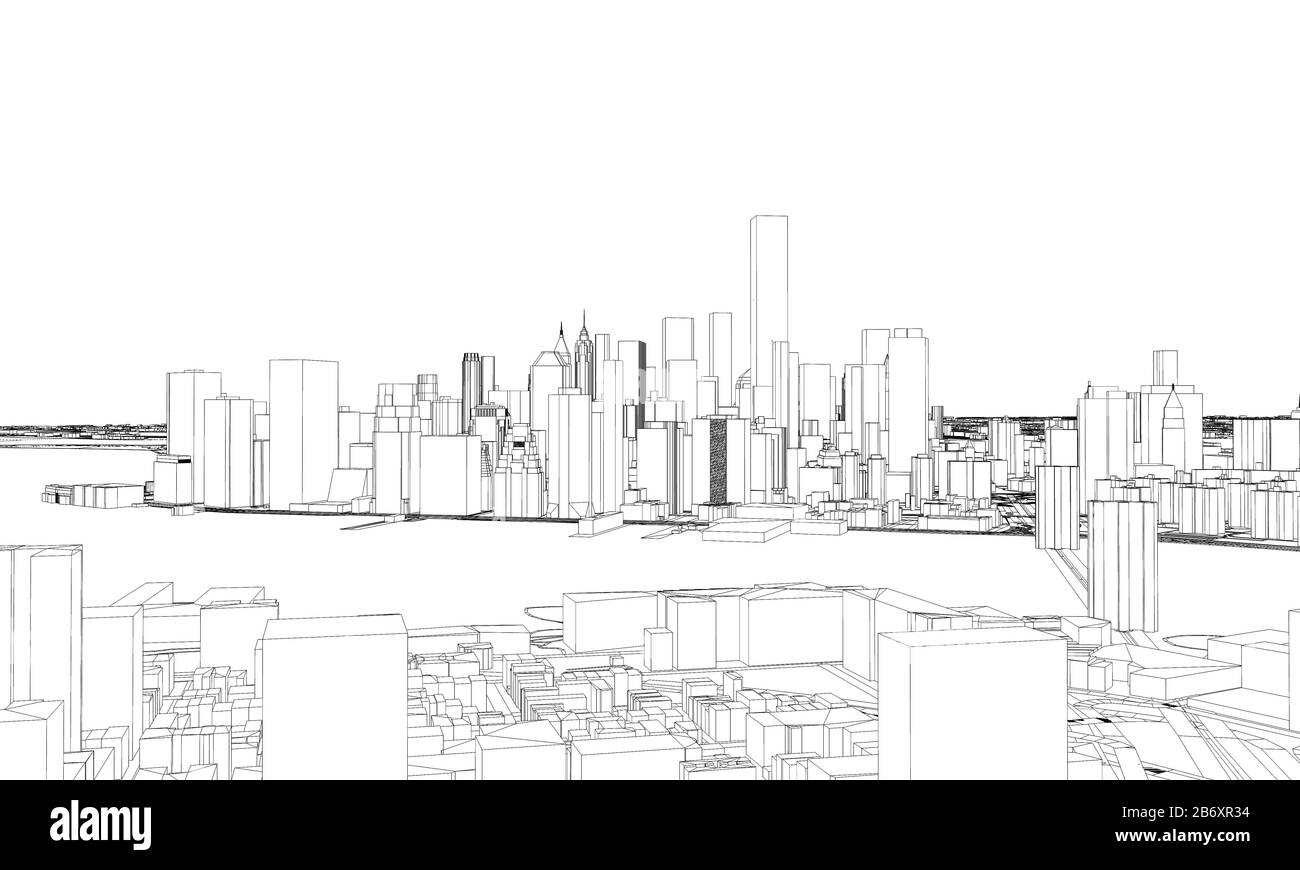 Mappa della città in stile blueprint minimale di New York. Rendering 3D Foto Stock