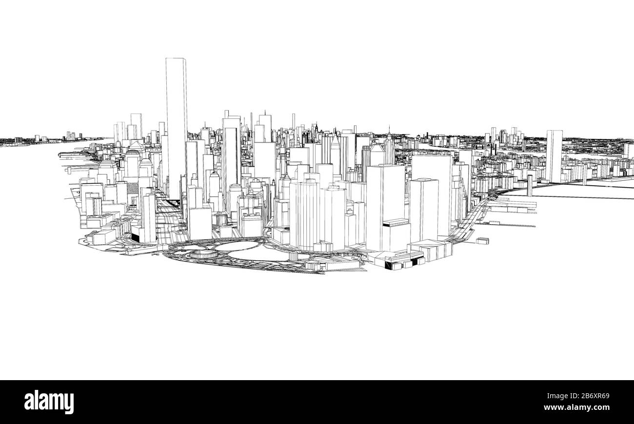 Mappa della città in stile blueprint minimale di New York. Rendering 3D Foto Stock