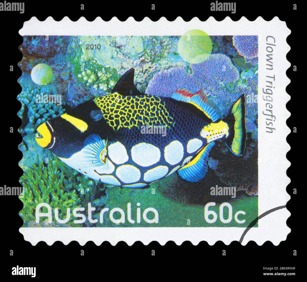 AUSTRALIA - circa 2010: utilizzate un francobollo da Australia, raffigurante un'immagine di un pagliaccio pesci balestra, circa 2010. Foto Stock