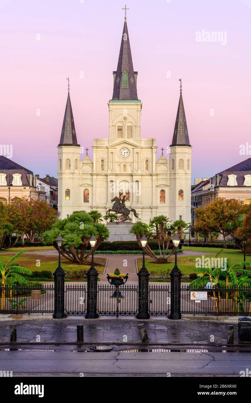 Usa, Deep South, Louisiana, New Orleans, Jackson Square, St.Louis Cathedral, National Historic Landmark , Foto Stock