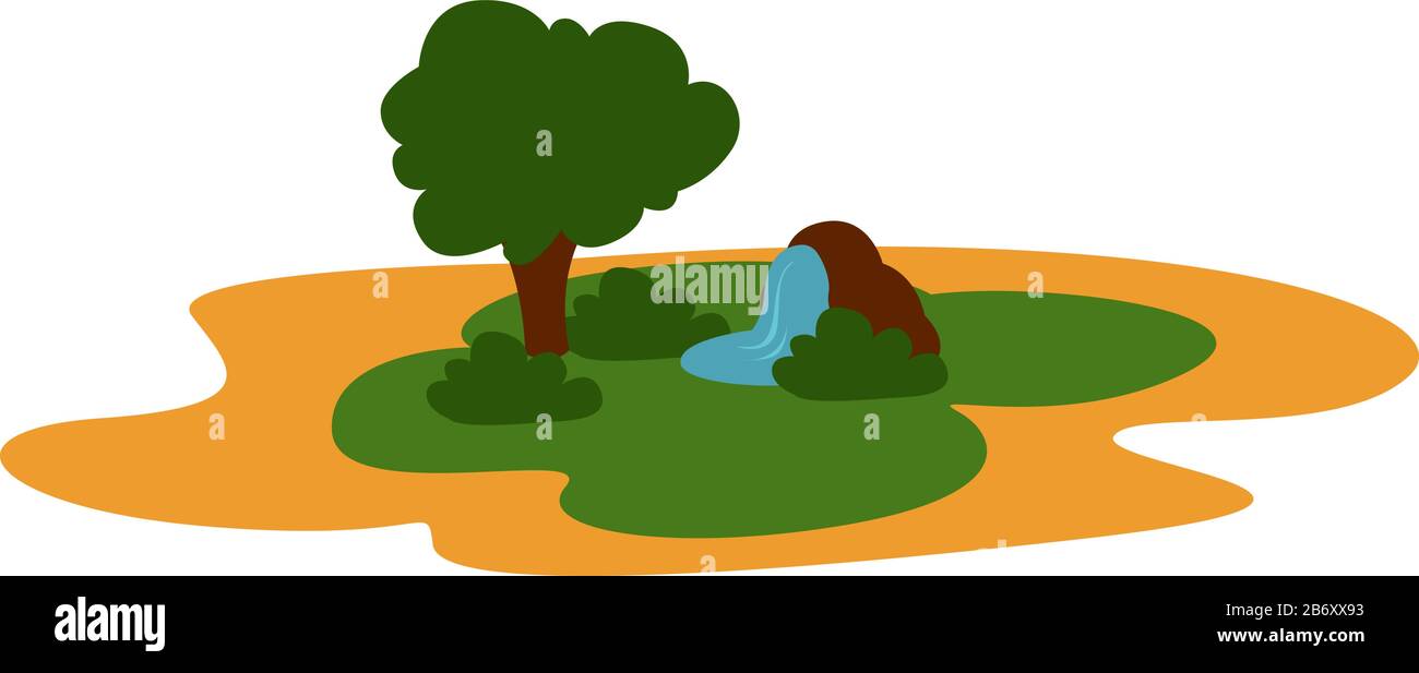 Oasi nel deserto, illustrazione, vettore su sfondo bianco. Illustrazione Vettoriale