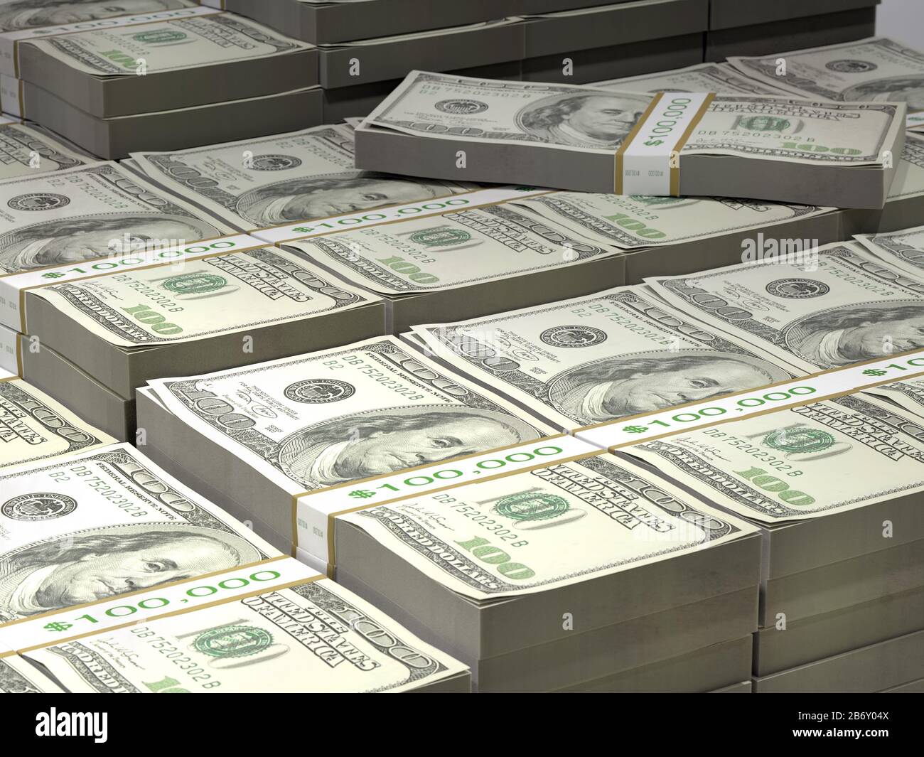 3D render di grande pila di banconote da 100 dollari Foto Stock