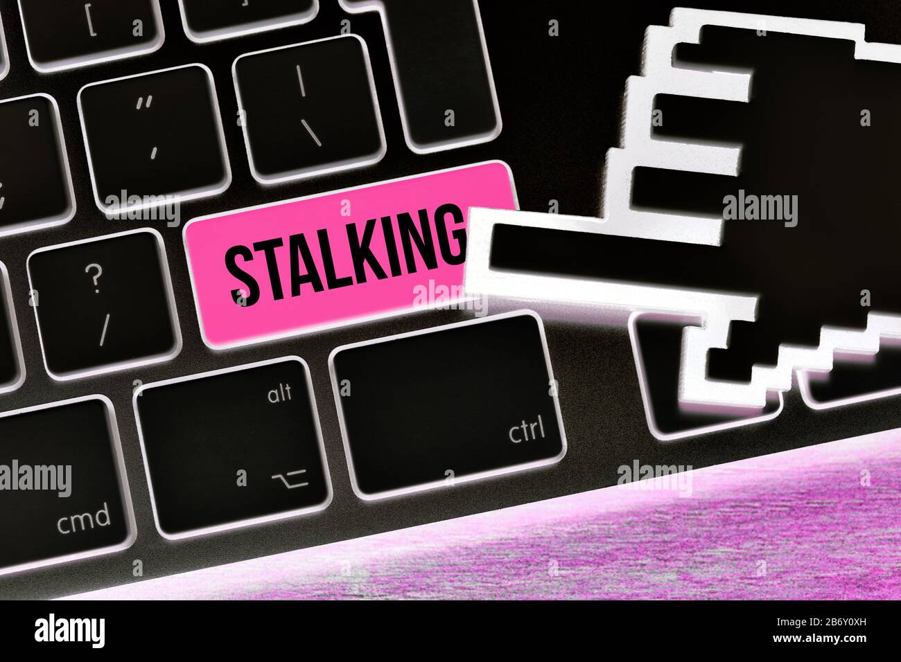 FOTOMONTAGE, Computertaste mit der Aufschrift Stalking Foto Stock