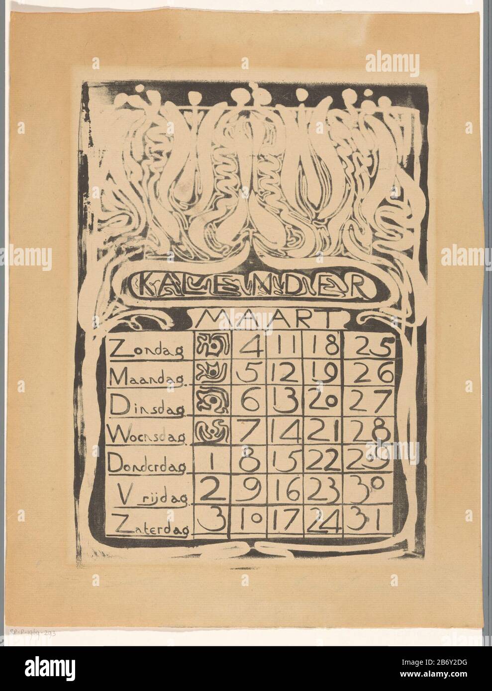 Kalenderblad maart 1894 Calendario Journal March 1894 Oggetto tipo : stampa calendario foglio numero articolo: RP-P-1969-293 Iscrizioni / marchi: Collector's mark, vero, stampato: Lugt 2228 Produttore : stampatore: CAREL Adolph Lion Cachet Data: 1894 Materiale: Paper Tecnica: Litografia (tecnica) dimensioni: Foglio: H 385 mm × W 299 mm Oggetto: Marzo  altro concetto Foto Stock