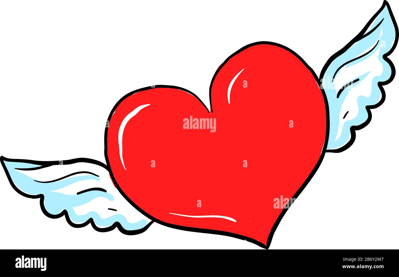 Cuore con ali, illustrazione vettore su sfondo bianco. Illustrazione Vettoriale
