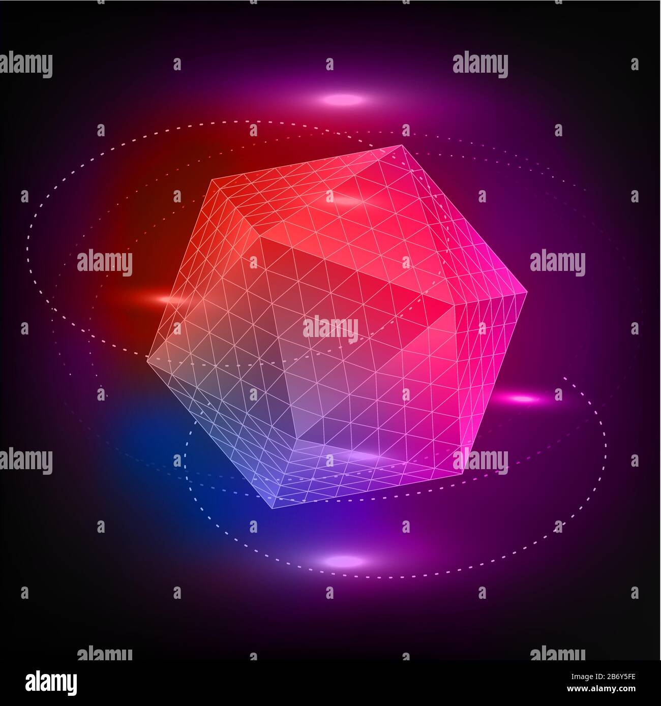 Futuristico simbolo di alchimia esoterica, Icosaedro solido platonico. Geometria sacra, elemento grafico. Geometria 3d illustrazione. Illustrazione Vettoriale