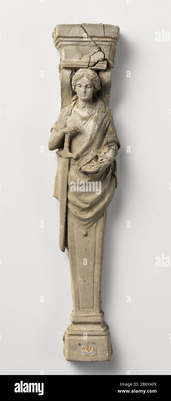 Karyatide De Rechtswetenschap Karyatide: De Rechtswetenschap Tipo Di Oggetto : beeldhouwwerk Objectnummer: BK-18818-A Produttore : beeldhouwer: Eugène Lacomblé datazione: 1800 - 1900 Materiale: Klei dimensioni: B 43 cm. × b 8,5 cm. × d 8 cm. zoccolatura in zoccolatura incl. oggetto: h 9,1 cm. zoccolatura in zoccolatura: b 27,5 cm. × d 52,3 cm. Foto Stock