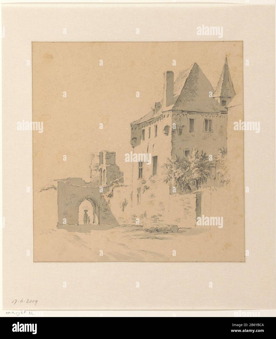 Castello sulla fortezza rovina tipo di oggetto: Disegno numero Oggetto: RP-T 1968-32 Produttore : artista: Jan Striening Appuntamenti: 1837 - 1903 caratteristiche Fisiche: Pennello in grigio, gesso nero materiale: Carta gesso Tecnica: Pennello dimensioni: H 239 mm × W 229 mm Oggetto: Castello Foto Stock