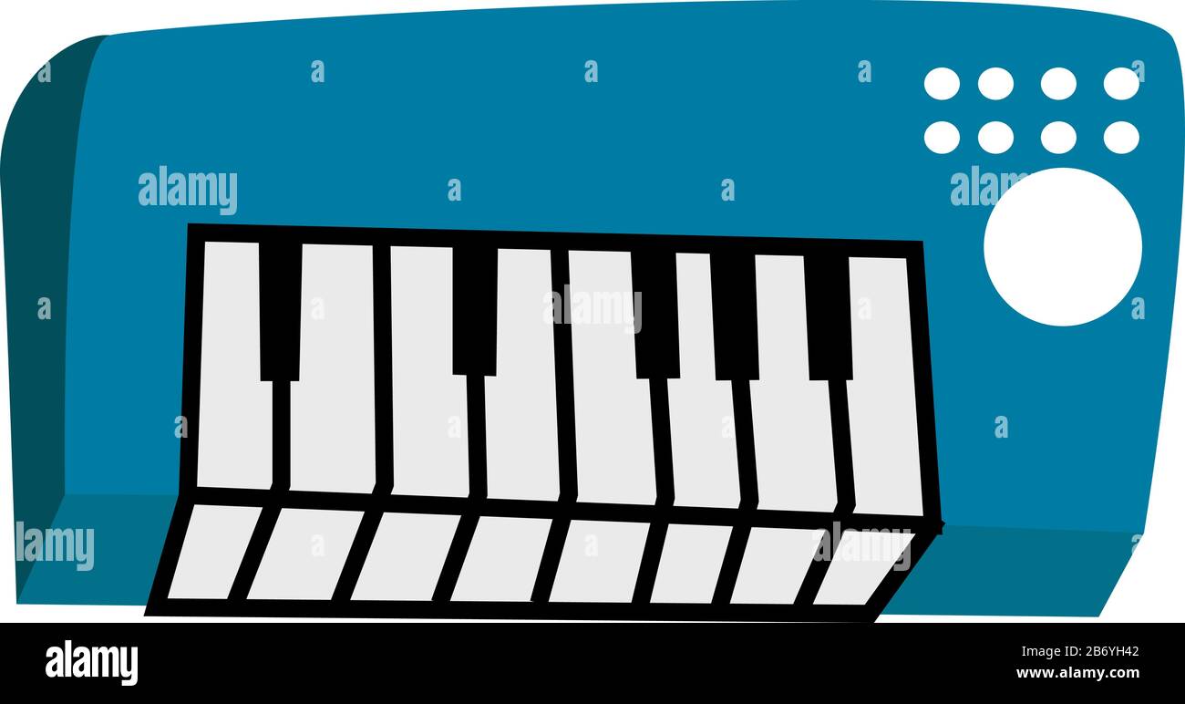 Sintetizzatore per bambini, illustrazione, vettore su sfondo bianco. Illustrazione Vettoriale