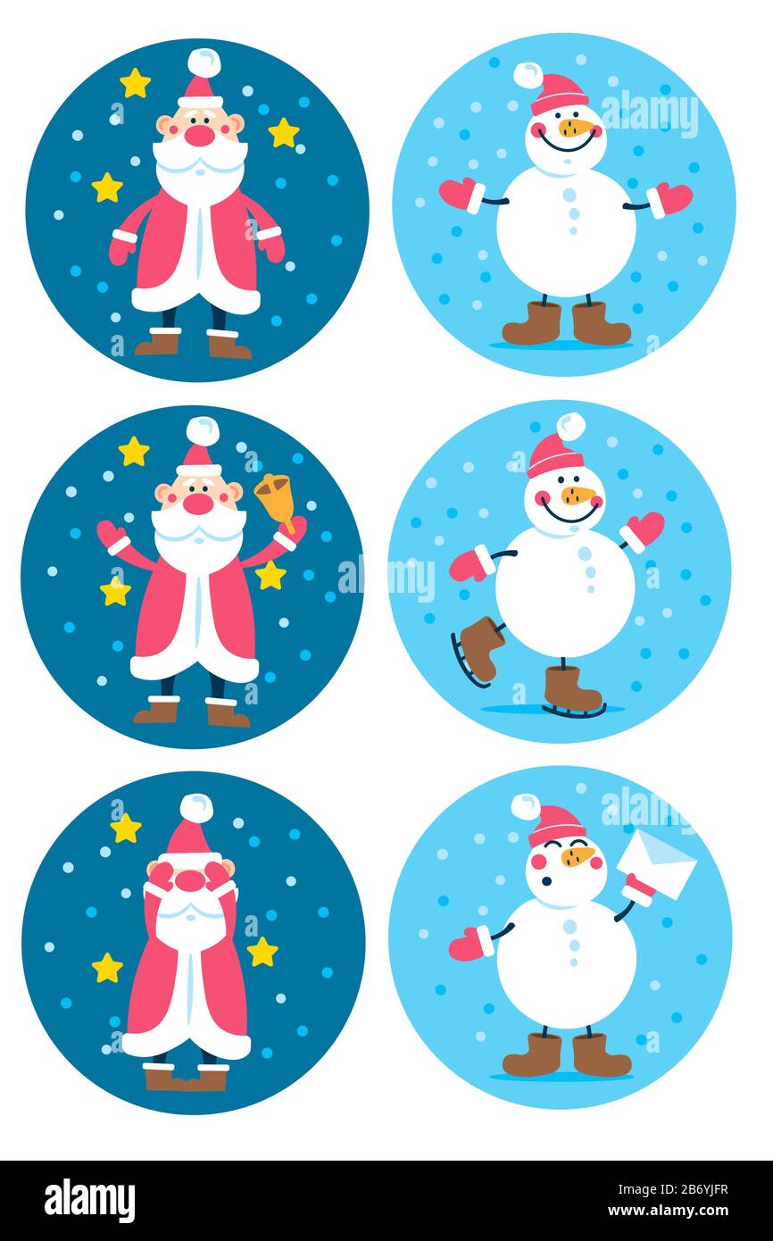 Set di simpatici personaggi di Natale e Capodanno per il design grafico e web Illustrazione Vettoriale