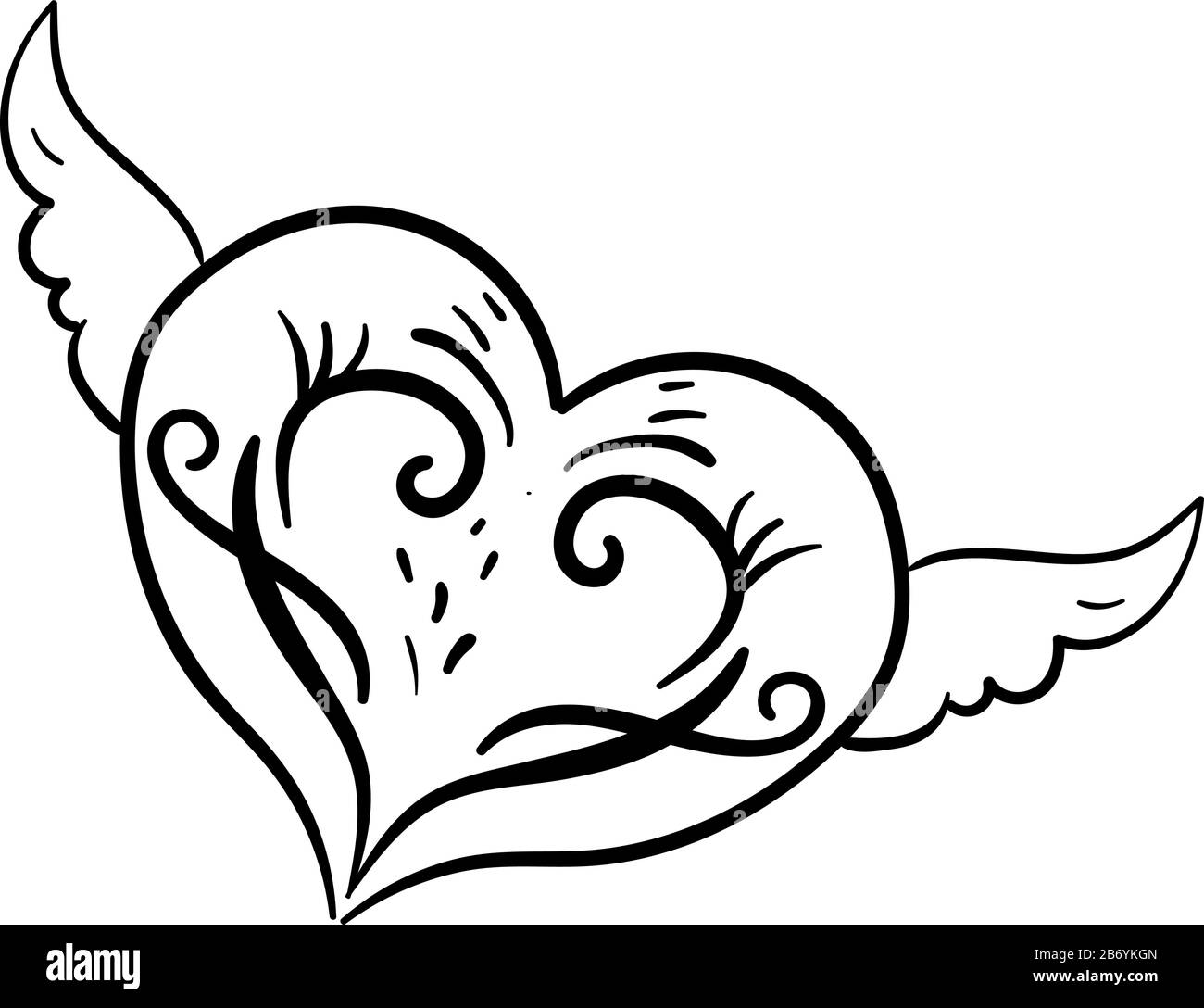 Ali di tatuaggio cardiaco, illustrazione, vettore su sfondo bianco. Illustrazione Vettoriale