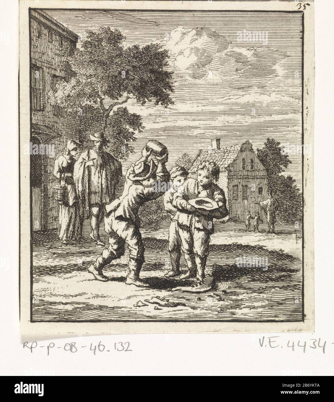 Kinderen spelen ossekies De Ossekies Children play ossekiesDe Ox Select Object Type: Picture Item number: RP-P-OB-46.132Catalogusreferentie: Van Eeghen 4434-1-1 (2) Segni / marchi: Collector's mark, vero, timbrato: Lugt 2228nummer, recto, handwriting in ink brown, '35' Produttore: Zachansmain Drawing (Zachlied To) Data: Zachansmak II) 1712 caratteristiche Fisiche: Incisione; materiale di prova: Carta Tecnica: Incisione dimensioni: Foglio: H 97 mm × W 86 mmToelichtingProefdruk illustrazione da: Luyken, Jan of man inizio, metà e fine Amster Foto Stock