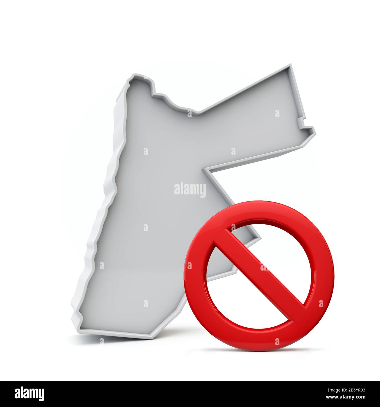 Mappa Jordan con segnale di avvertenza rosso senza ingresso. Rendering 3D Foto Stock