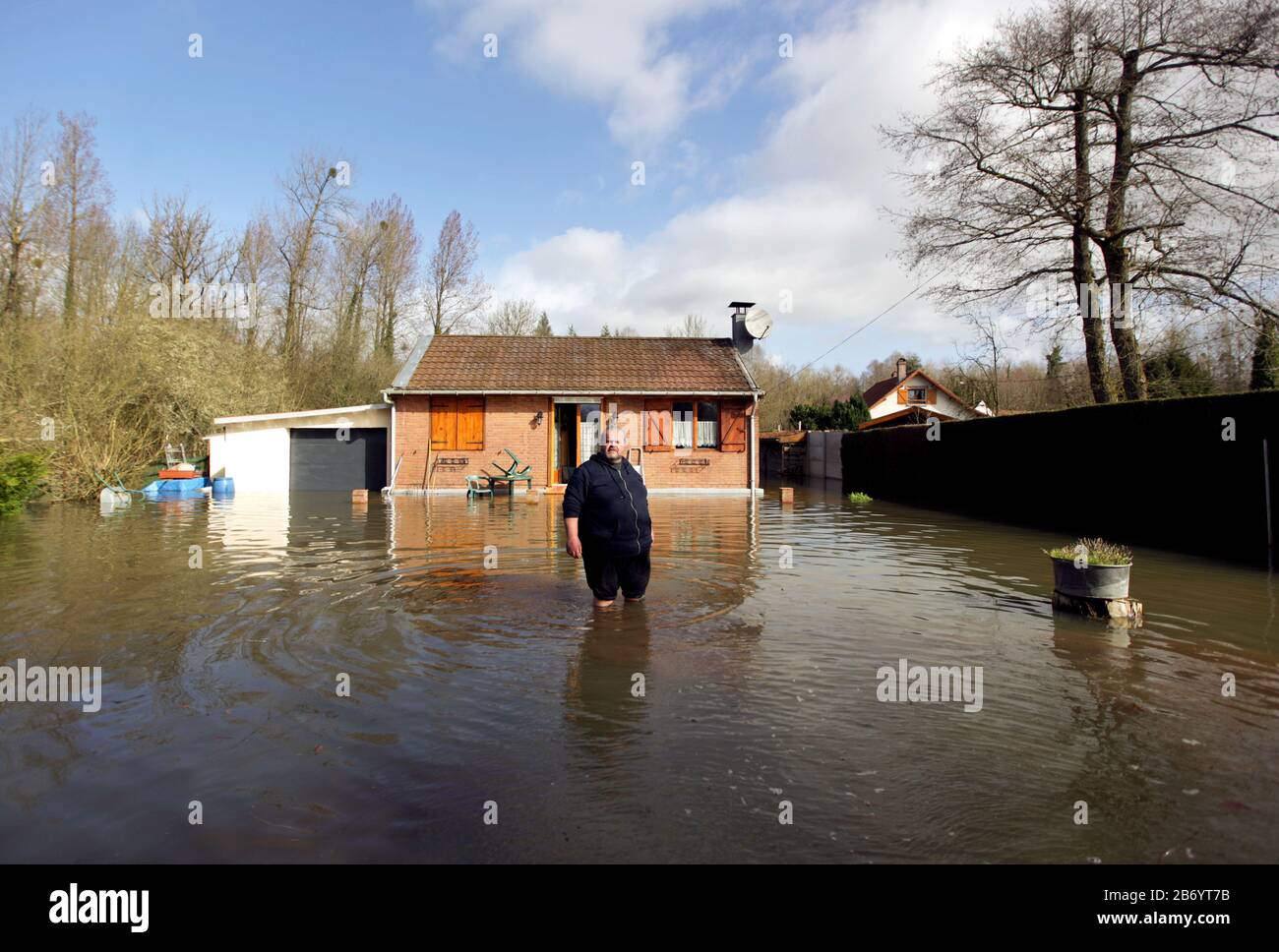 Inondazioni a Beaumarie Saint Martin, Francia. Riscaldamento globale. Foto Stock