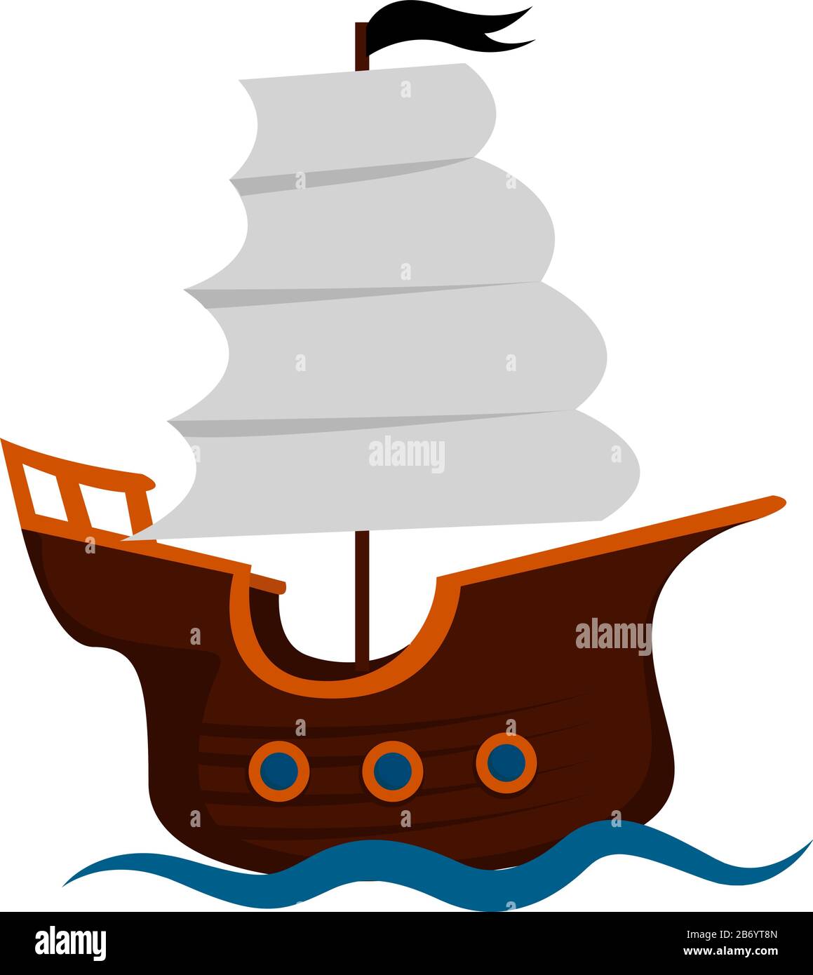 Nave pirata, illustrazione, vettore su sfondo bianco. Illustrazione Vettoriale