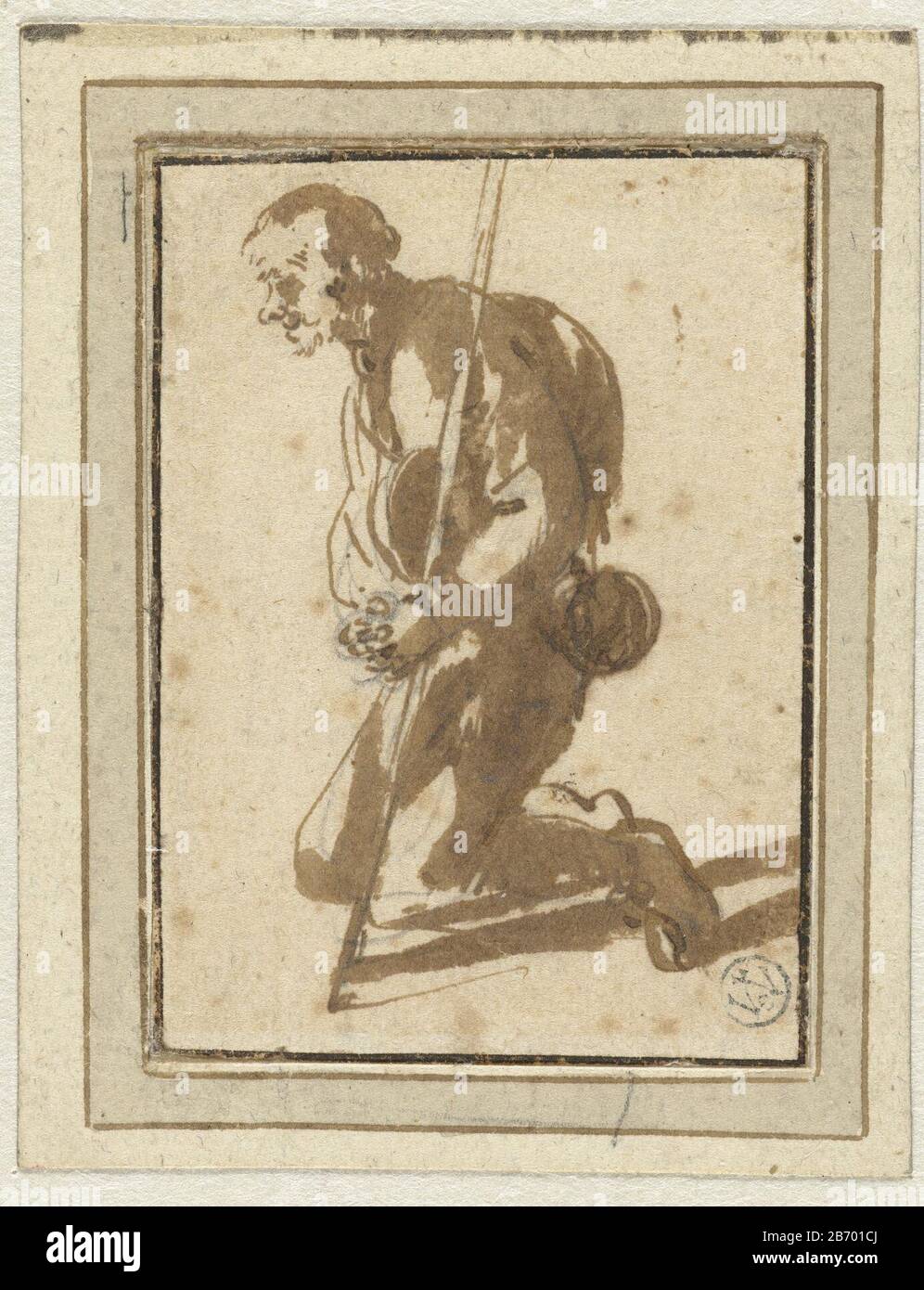 Knielende herder Kneeling pastore tipo oggetto: Disegno numero Oggetto: RP-T 1962-78 Produttore : artista: Isaac van Ostade artista: Cornelis Dusart (possibile) artista: Adriaen van Ostade (attribuzione rifiutata) Datato: 1644 - 1649 caratteristiche Fisiche: Matita, penna o pennello in materiale marrone: Carta inchiostro matita Tecnica: Penna / pennello dimensioni: H 72 mm × b 51 mm Soggetto: Herding, herdsman, herdswoman, pastorello, pastorella, cowherd, etc.kneeling su entrambe le ginocchia Foto Stock