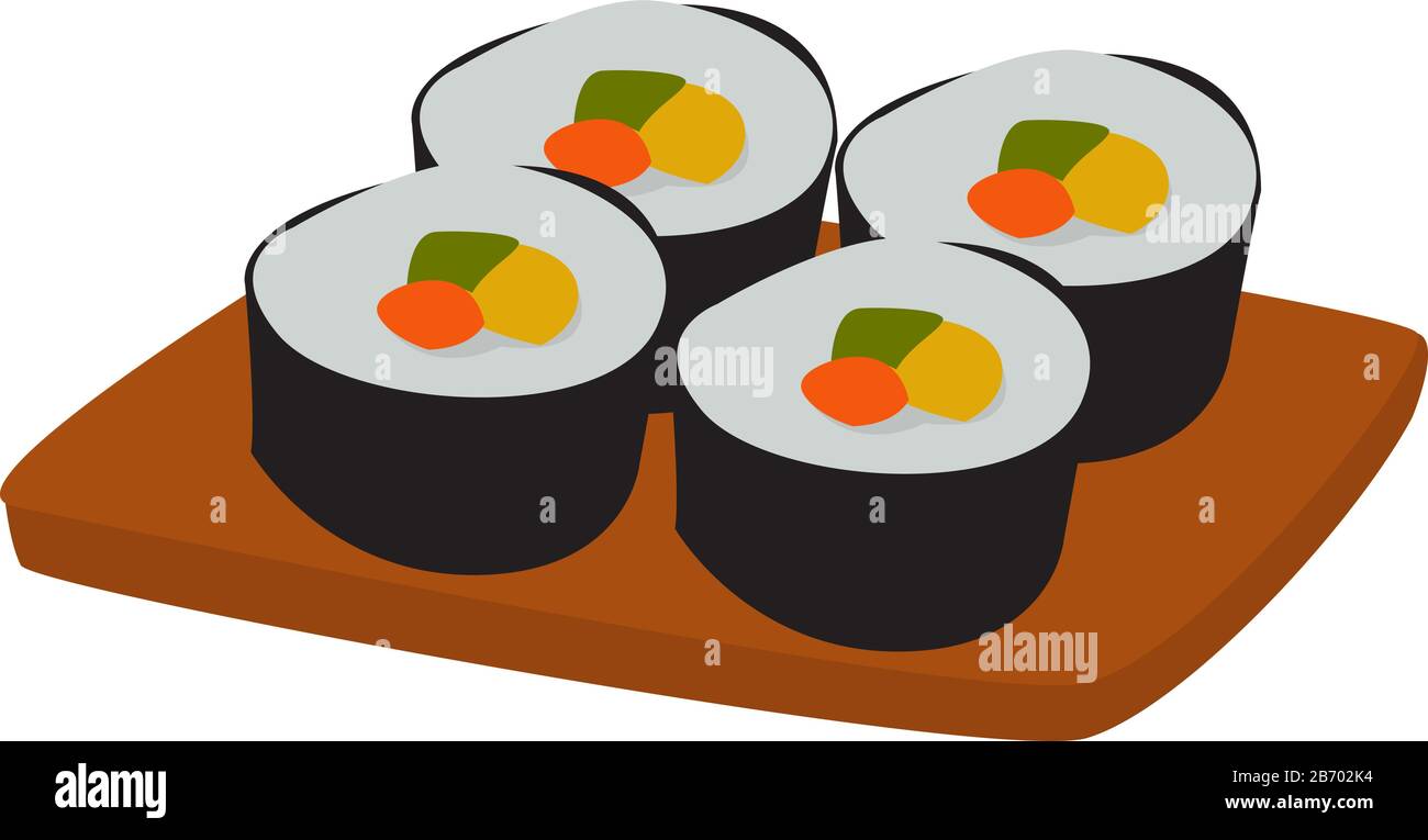Sushi cibo, illustrazione, vettore su sfondo bianco. Illustrazione Vettoriale