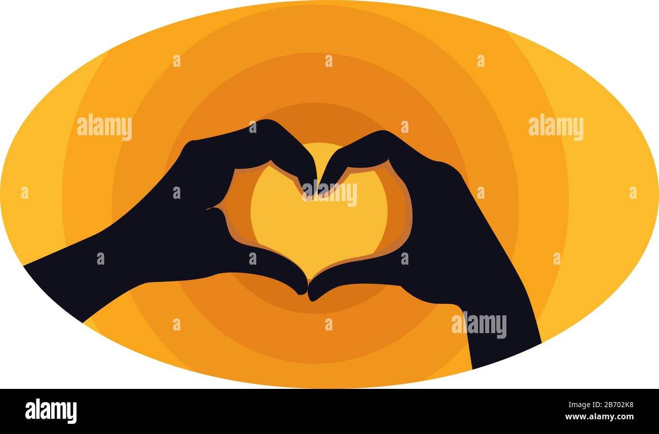 Tramonto e cuore, illustrazione, vettore su sfondo bianco. Illustrazione Vettoriale