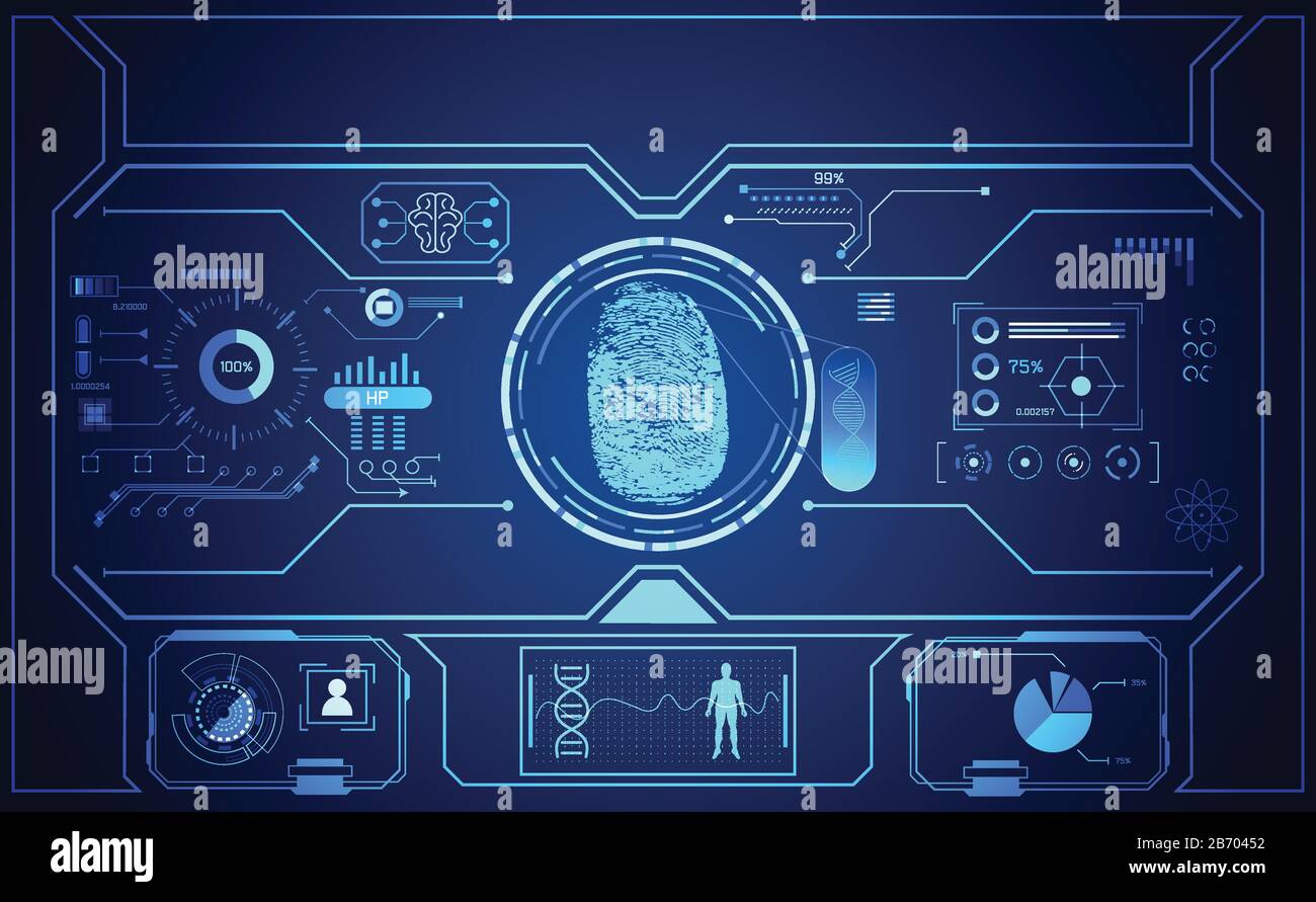 Cyber abstract Technology ui futuristico concetto hud interfaccia cyber sicurezza di dati digitali grafico, comunicazione, computing e cerchio percentuale vitali Illustrazione Vettoriale