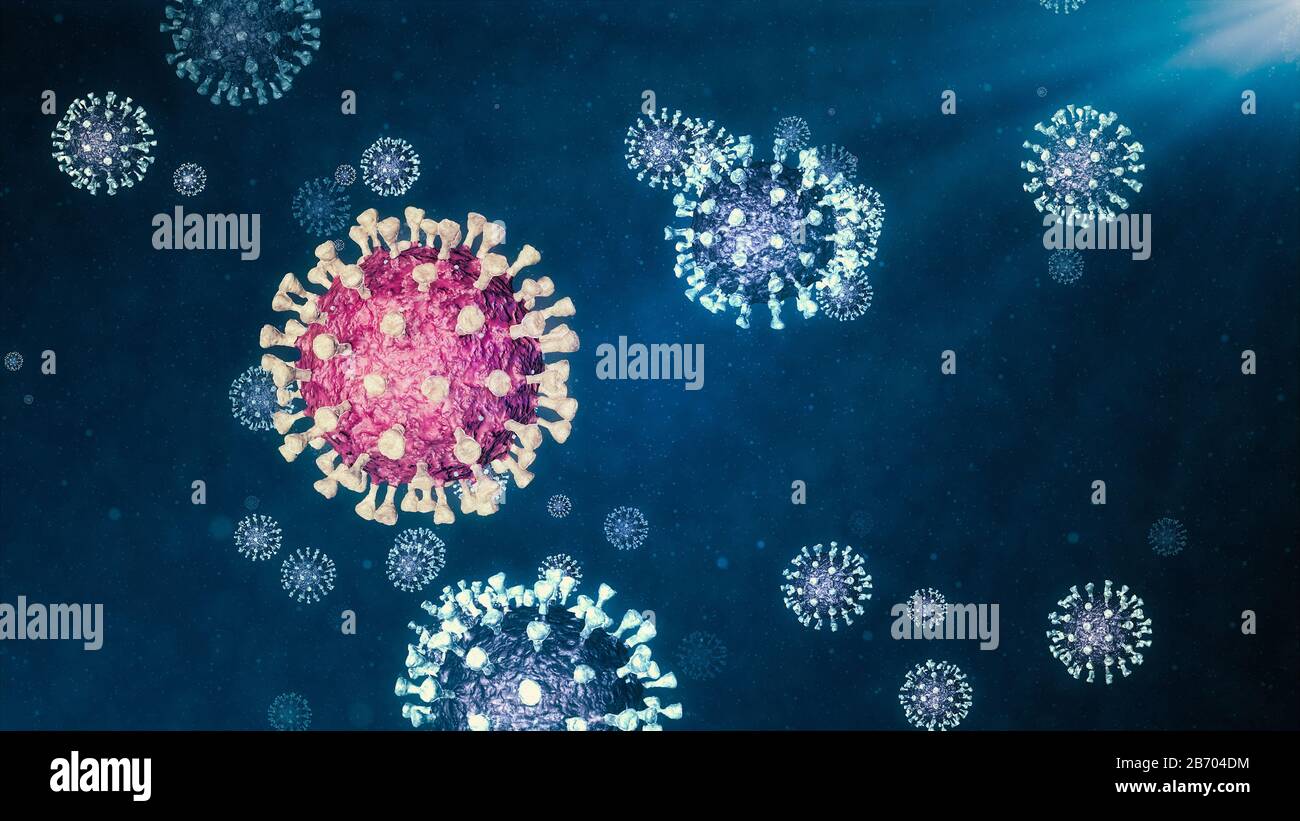 Rischio di coronavirus e malattia a rischio per la salute pubblica e focolaio di influenza o coronavirus influenza come caso di ceppo virale pericoloso come una pandemia di malattia Foto Stock