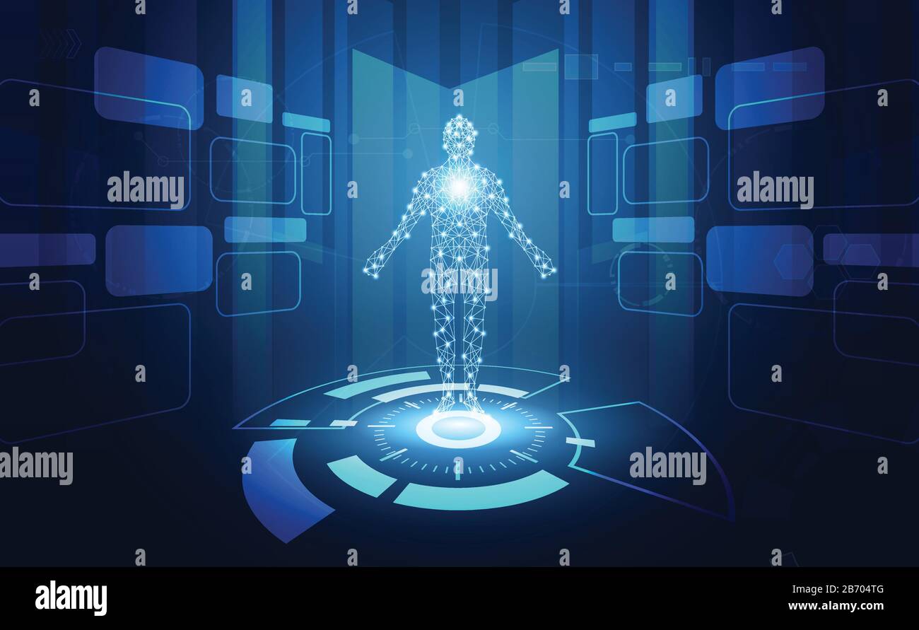tecnologia astratta concetto futuristico del corpo umano digitale sanità salute futuro design su sfondo hi-tech. Illustrazione Vettoriale