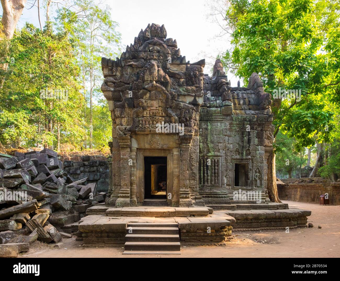 Ta Prohm temple (Rajavihara), Angkor, Sito Patrimonio Mondiale dell'UNESCO, Siem Reap Provincia, Cambogia Foto Stock