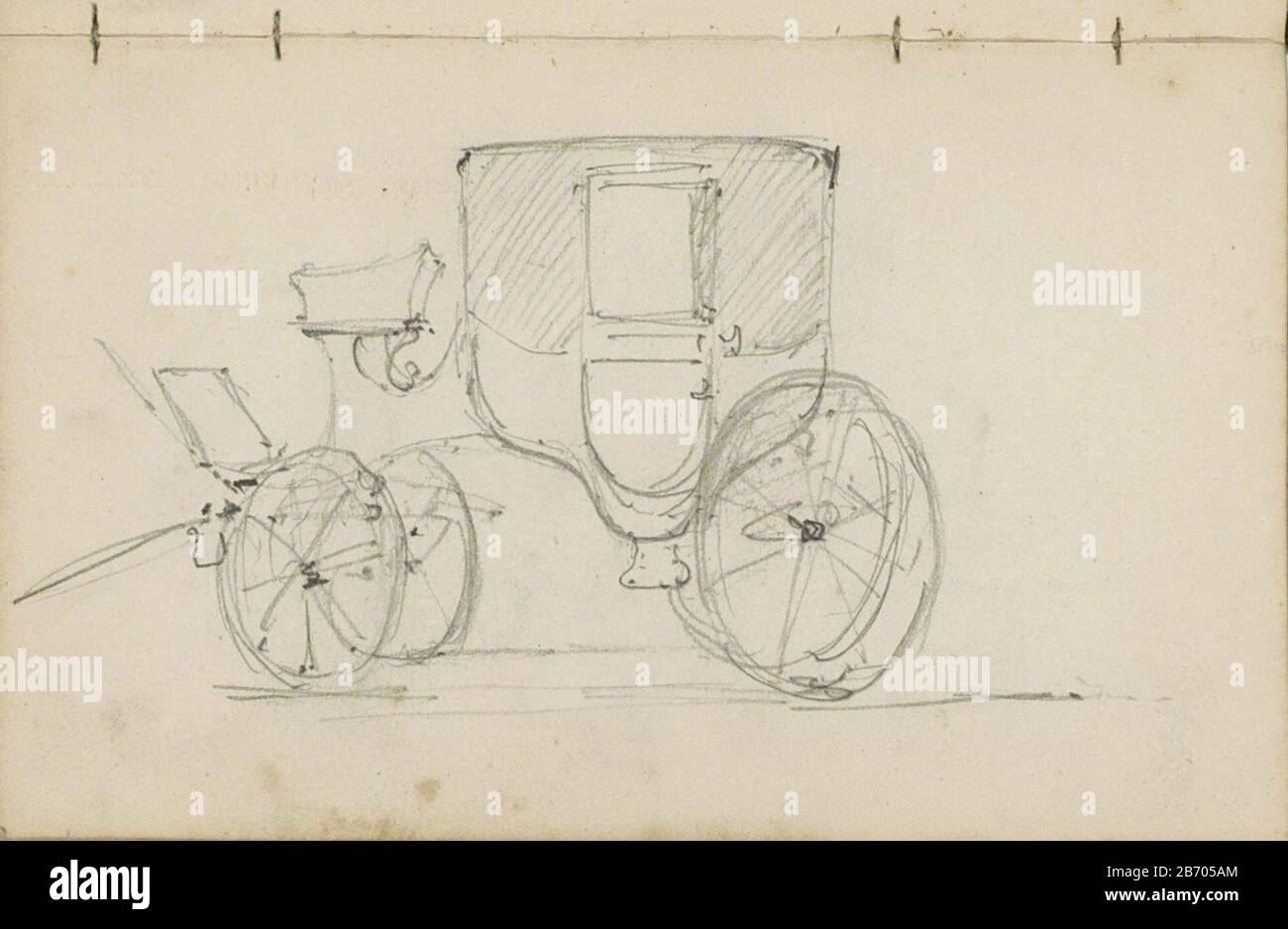 Koets Coach Object Type: Sketchbook foglio numero articolo: RP-T-1997-8-12 (R) Descrizione: Leaf 12 recto da uno sketchbook con 57 bladen. Produttore : disegnatore: Willem Koekkoek Data: 1849 - 1895 caratteristiche Fisiche: Matita materiale: Matita di carta Oggetto: Quattro ruote, animale-disegnato veicolo, per esempio: Cabina, trasporto, allenatore e Foto Stock