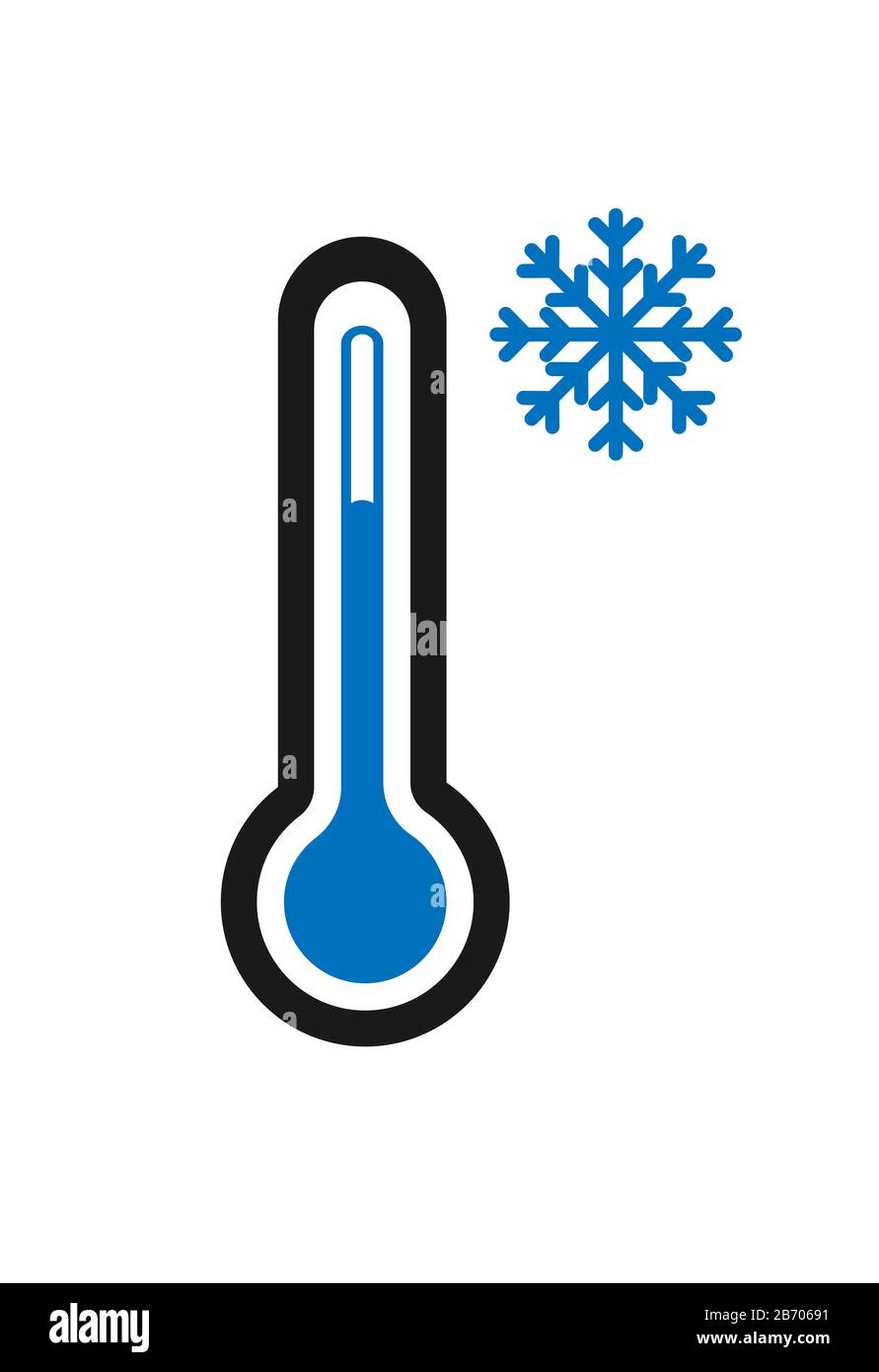 Icona del termometro vettoriale con icona a fiocco di neve. Tempo freddo. Sensore di temperatura. Semplice design piatto per applicazioni e siti Web. Illustrazione Vettoriale