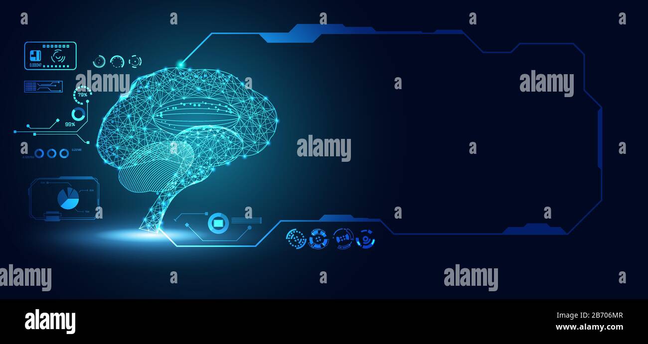 tecnologia astratta ui concetto futuristico cervello ologramma elementi di digital data chart, comunicazione, computing e cerchio percentuale vitalità innovazione Illustrazione Vettoriale