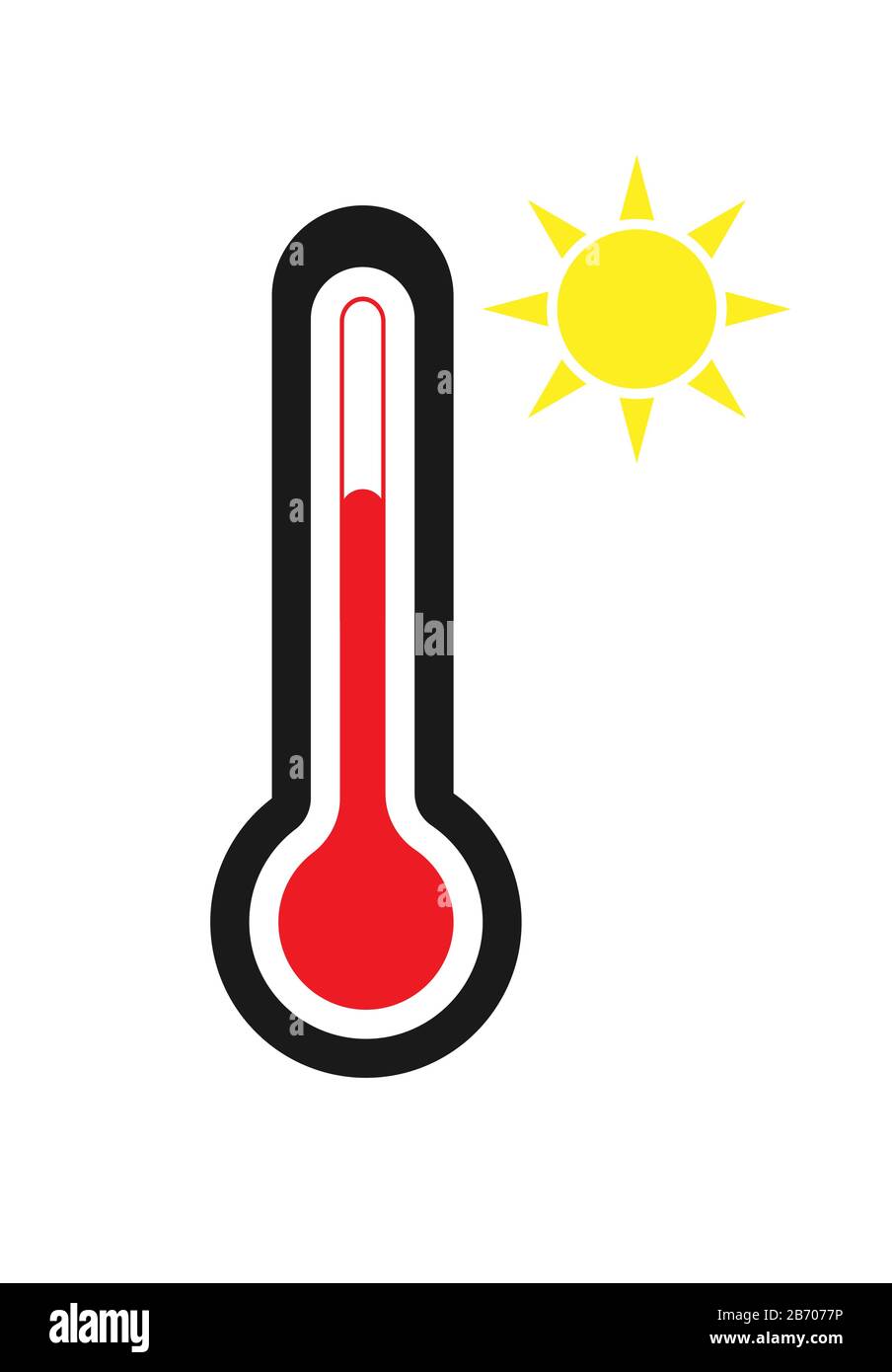 Icona del termometro vettoriale con icona del sole. Tempo caldo. Sensore di temperatura. Semplice design piatto per applicazioni e siti Web Illustrazione Vettoriale