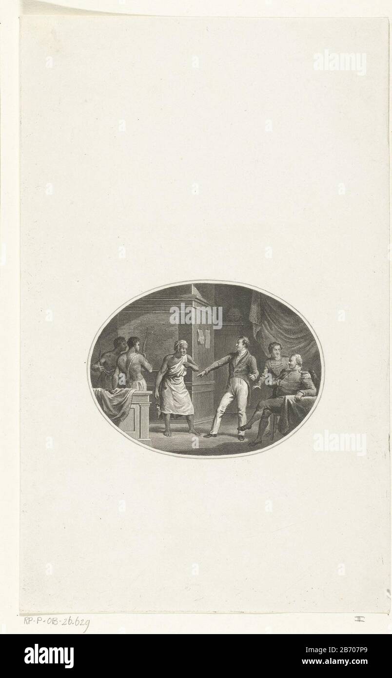 Coloni in conversazione con residenti dell'Australia Occidentale o New Holland e formattazione del testo per la pagina del titolo tipo di oggetto: Illustrazione del libro dell'immagine numero articolo: RP-P-OB-26.629Catalogusreferenti: Collezione Rijksmuseum 2 (2) Nota: Letteratura non menzionata, due stati nella collezione iscrizioni RMA / marchi: Marchio del collettore, centro inferiore inverso, stampato: Lugt 2228 Produttore : stampatore John Alexander Rudolf Best (proprietà in elenco) a disegnare: Henry Breukelaar (proprietà in elenco) Luogo di fabbricazione: Amsterdam Data: 1807 - 1837 e / o 1837 caratteristiche Fisiche: Incisione, materiale di prova: Carta Foto Stock