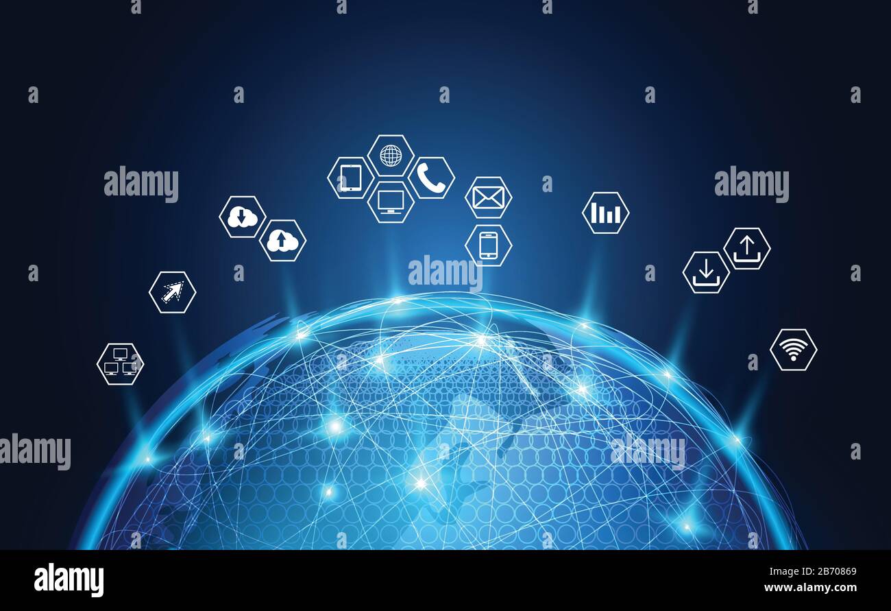 Abstract Global network background business Icon tutto il mondo idea di concetto globale business, economia e mondo mappa punto di connessione e linea moderna Illustrazione Vettoriale
