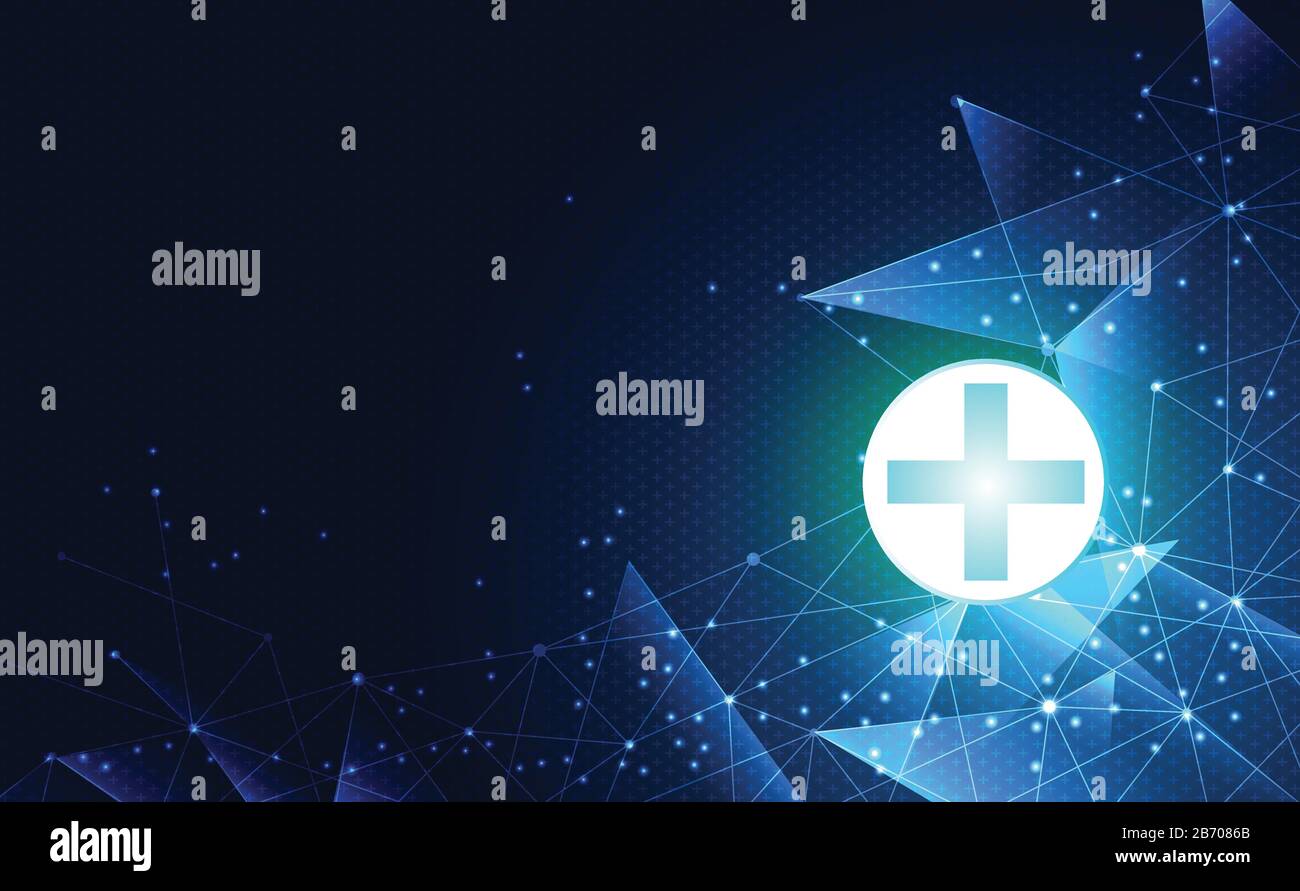 Tecnologia astratta digitale salute concetto medico su hi tech blu sanità farmacia su gradiente nero per modello web design o presentazione.Vecto Illustrazione Vettoriale