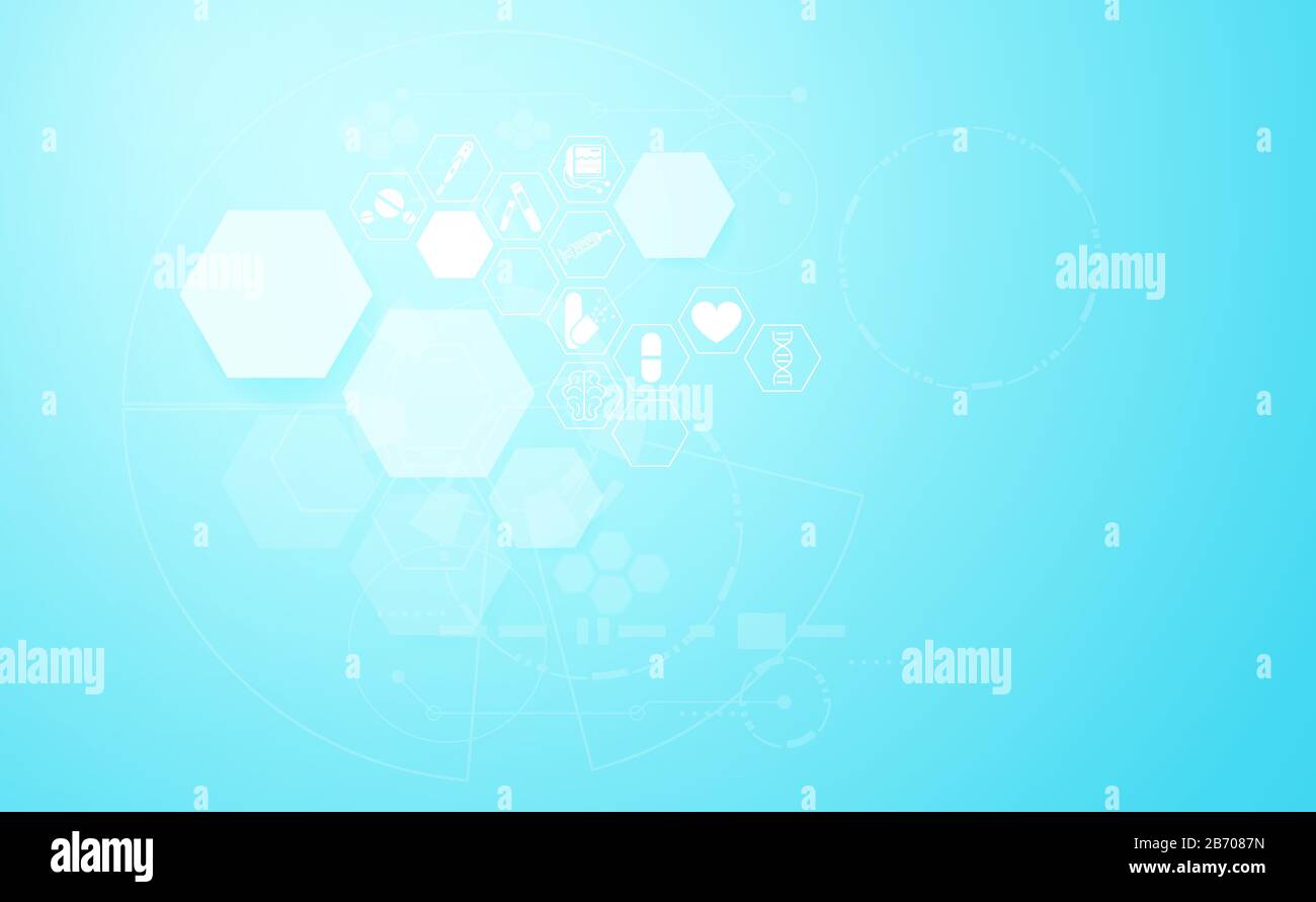 Medicina medica astratta e scienza concetto innovazione tecnologia strutture molecolari chimico .spazio per testo. Sfondo vettoriale Illustrazione Vettoriale