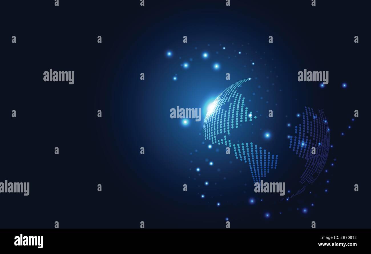 tecnologia astratta concetto rete globale connessione futuristica terra globo virtuale ologramma comunicazione mondo e digitale link per template Illustrazione Vettoriale