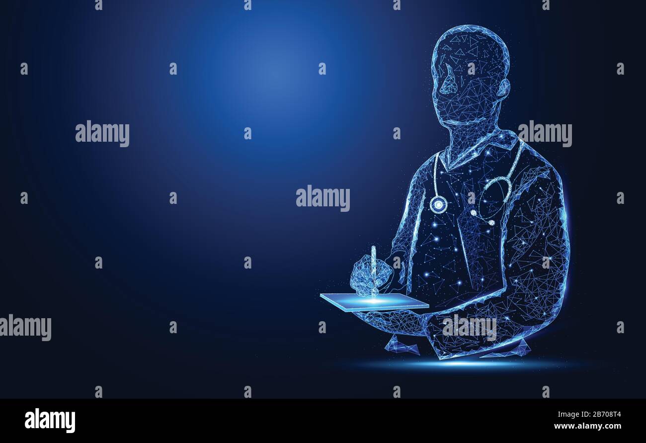 La scienza medica astratta di salute è composta medico digitale wireframe concetto moderno di tecnologia medica, Trattamento, medicina su sfondo grigio. Illustrazione Vettoriale