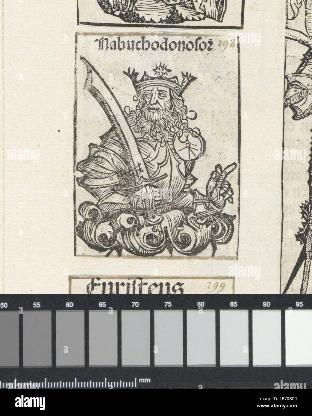 Koning Nebuchadnezzar II Nabuchodonosor (titel op object) Liber Chronicarum (seriettel) Een bloemkelk met een koning. De man heedft een z Foto Stock