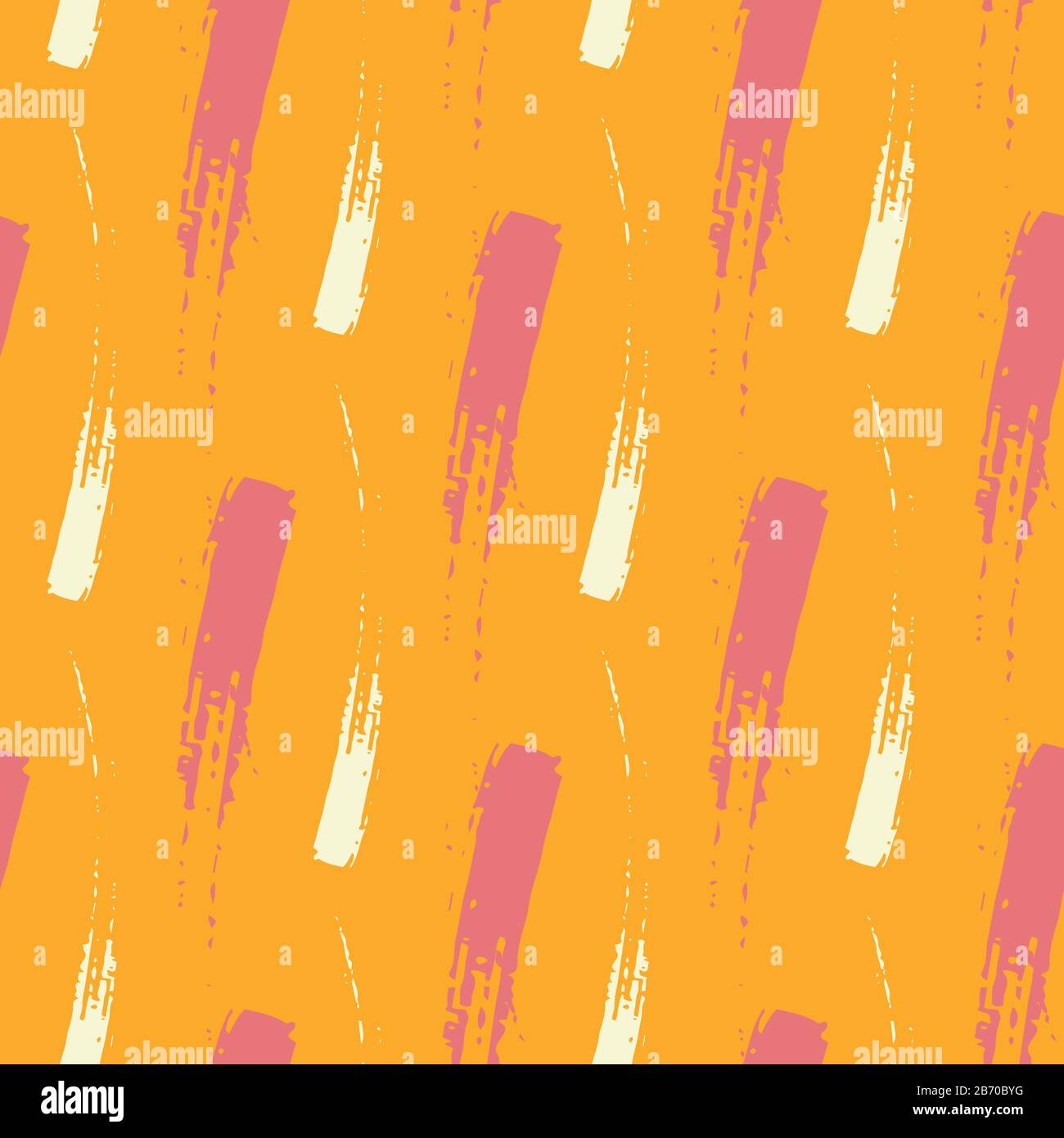 Pennello colorato tratto tela senza cuciture motivo sfondo. Sfondo a strisce parallele diagonali con rotoaratura ruvida. Arancione rosa moderno interrotto Illustrazione Vettoriale