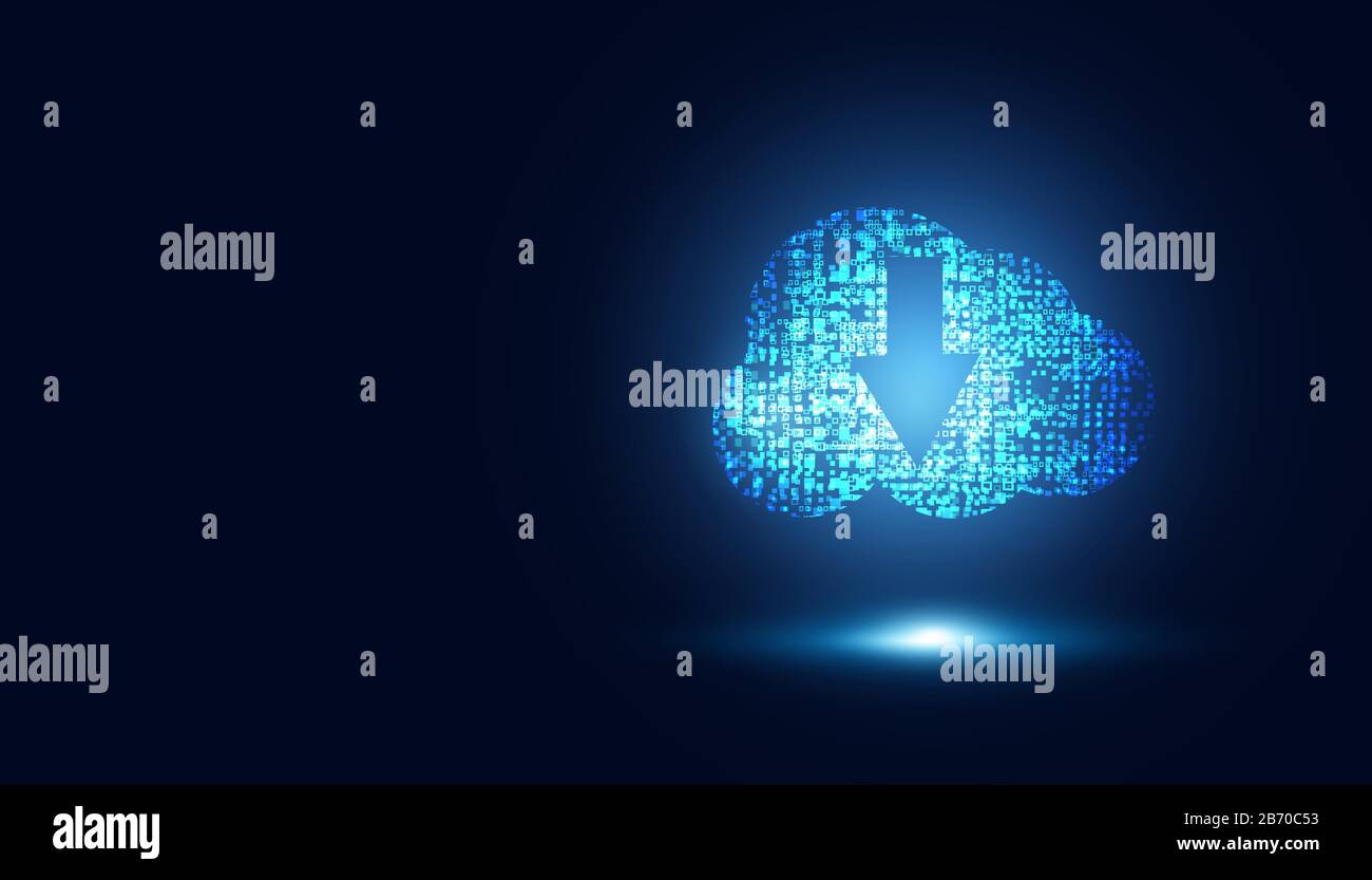 Astratta tecnologia cloud su blu scuro con punti futuro Concetto big data moderna Internet business tecnologia sfondo vettore illustrazione. Illustrazione Vettoriale