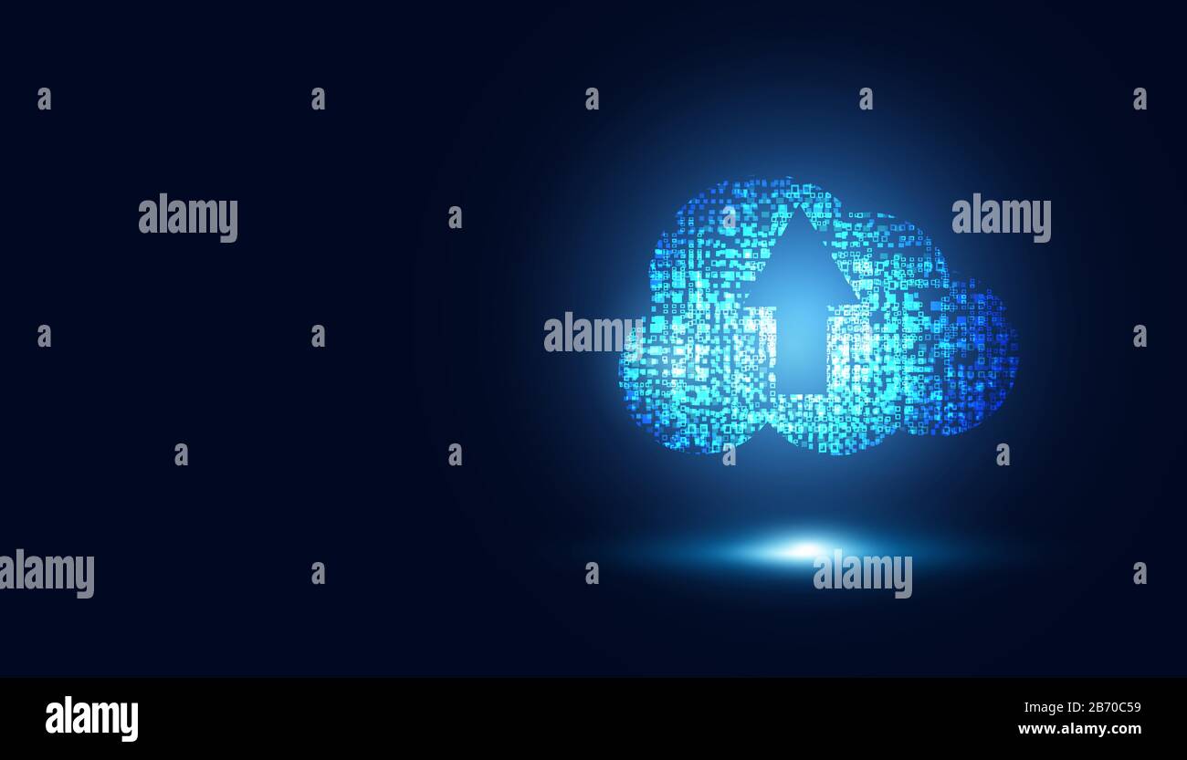 Astratta tecnologia cloud su blu scuro con punti futuro Concetto big data moderna Internet business tecnologia sfondo vettore illustrazione. Illustrazione Vettoriale