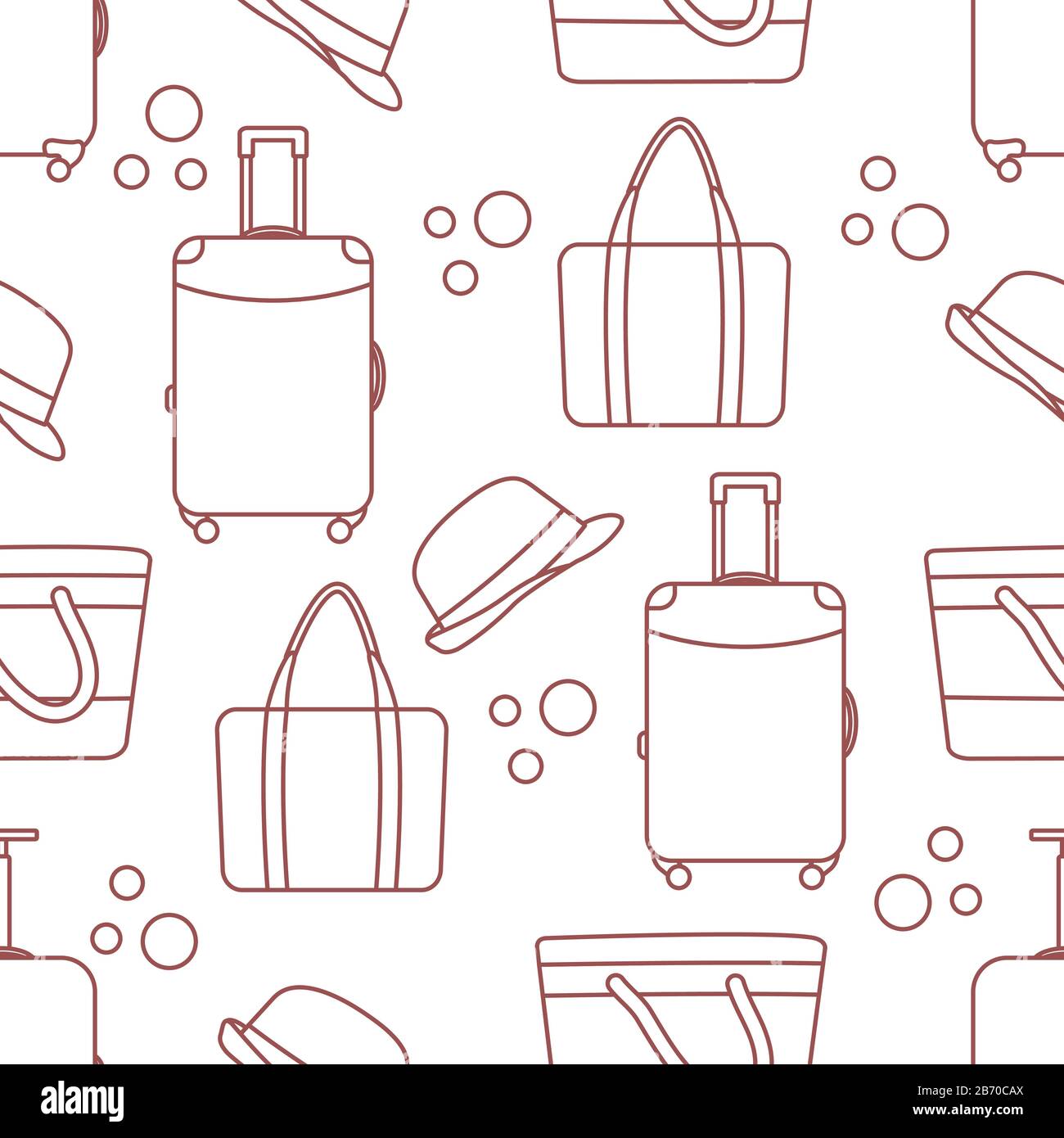 Vettore viaggio senza cuciture modello Illustrazione con valigia, cappello da sole, borsa da spiaggia. Estate, vacanza, vacanza, tempo libero. Concetto di viaggio Illustrazione Vettoriale