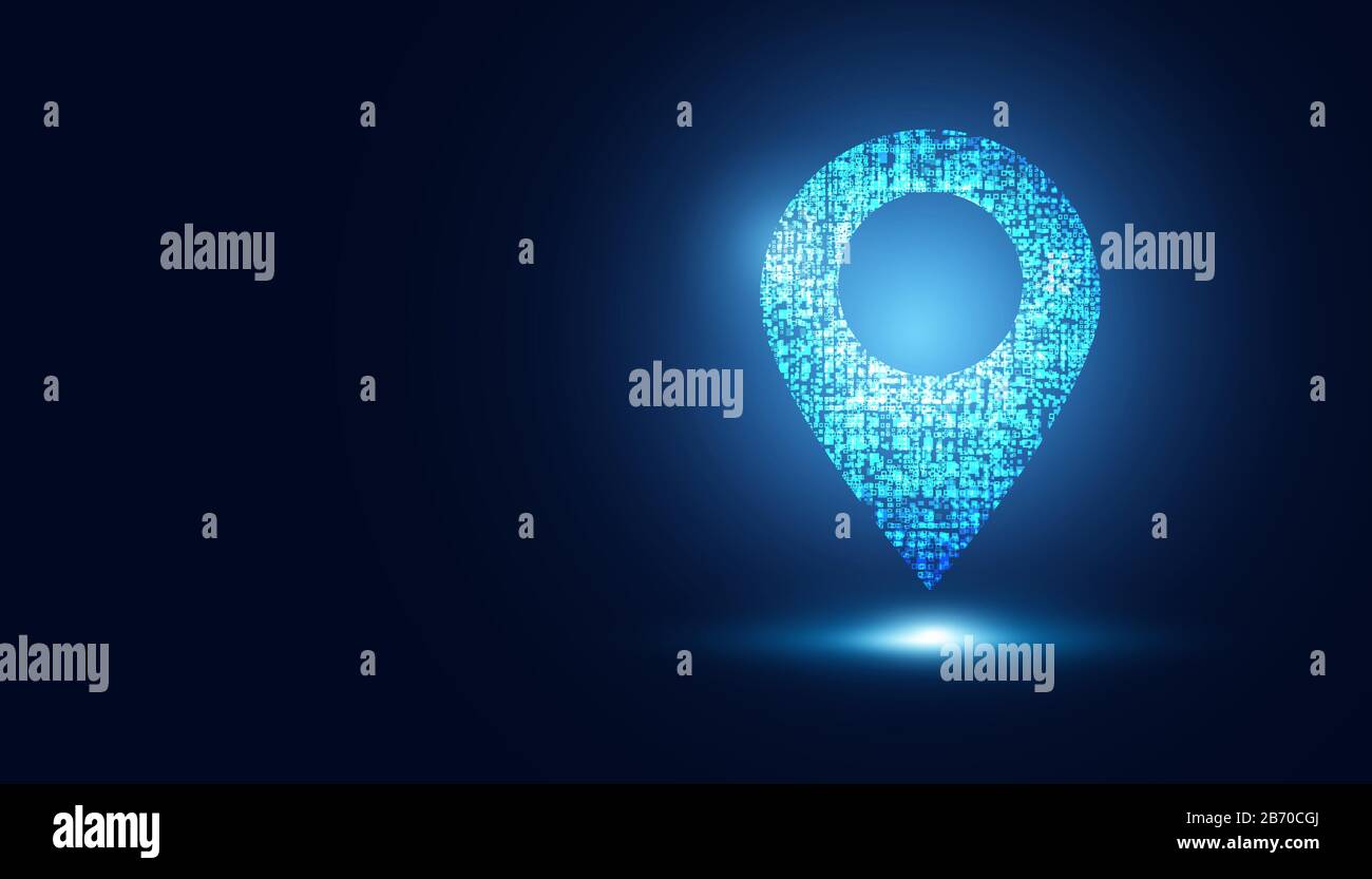 Tecnologia astratta Mappa pin basso poly Futuristico incandescente Gps Moderno design futuro background.illustrazione vettoriale Illustrazione Vettoriale