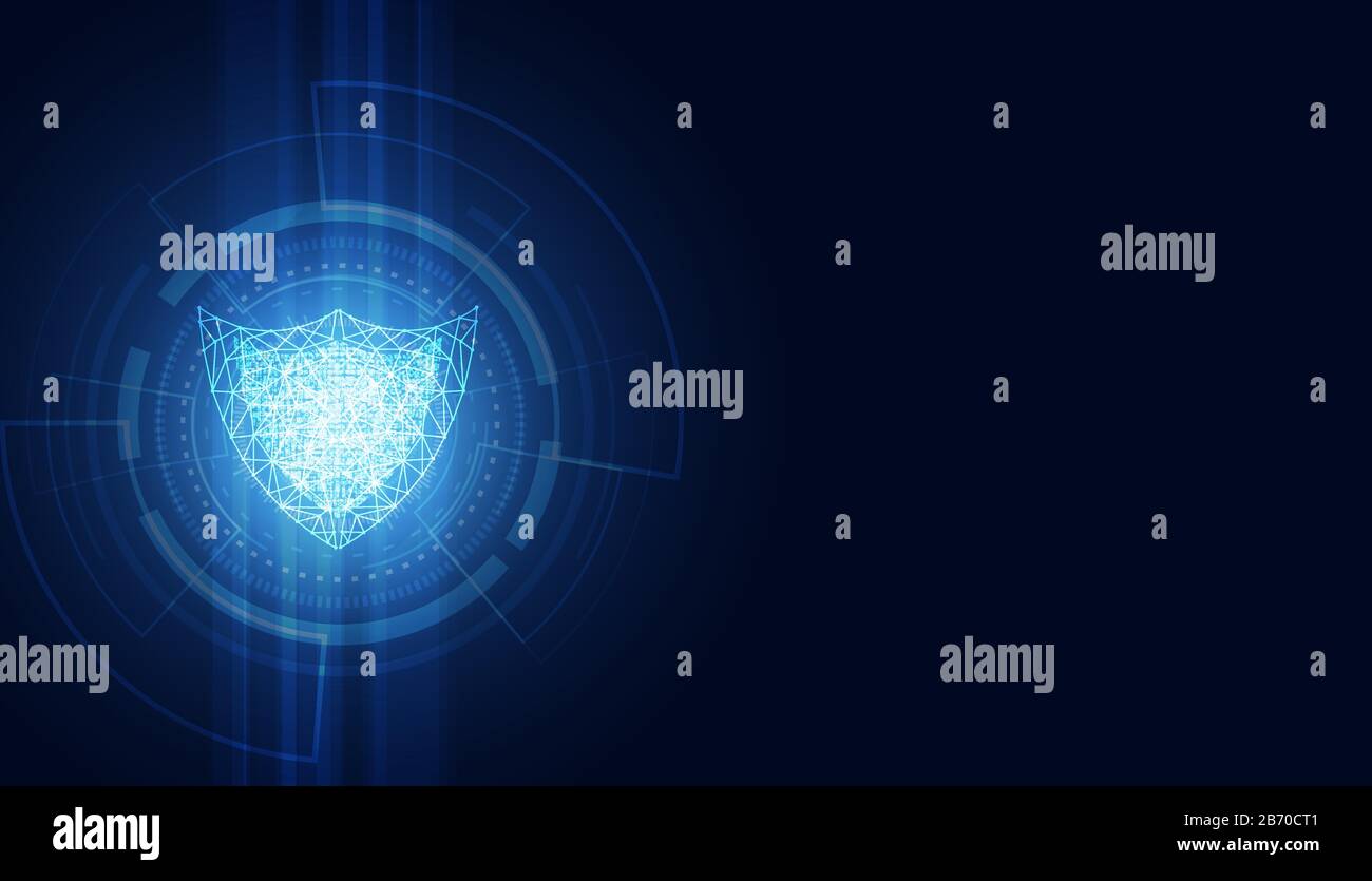 Astratta Cyber Security con scudo blu cerchio tecnologia Futuro cyber sfondo. Illustrazione Vettoriale